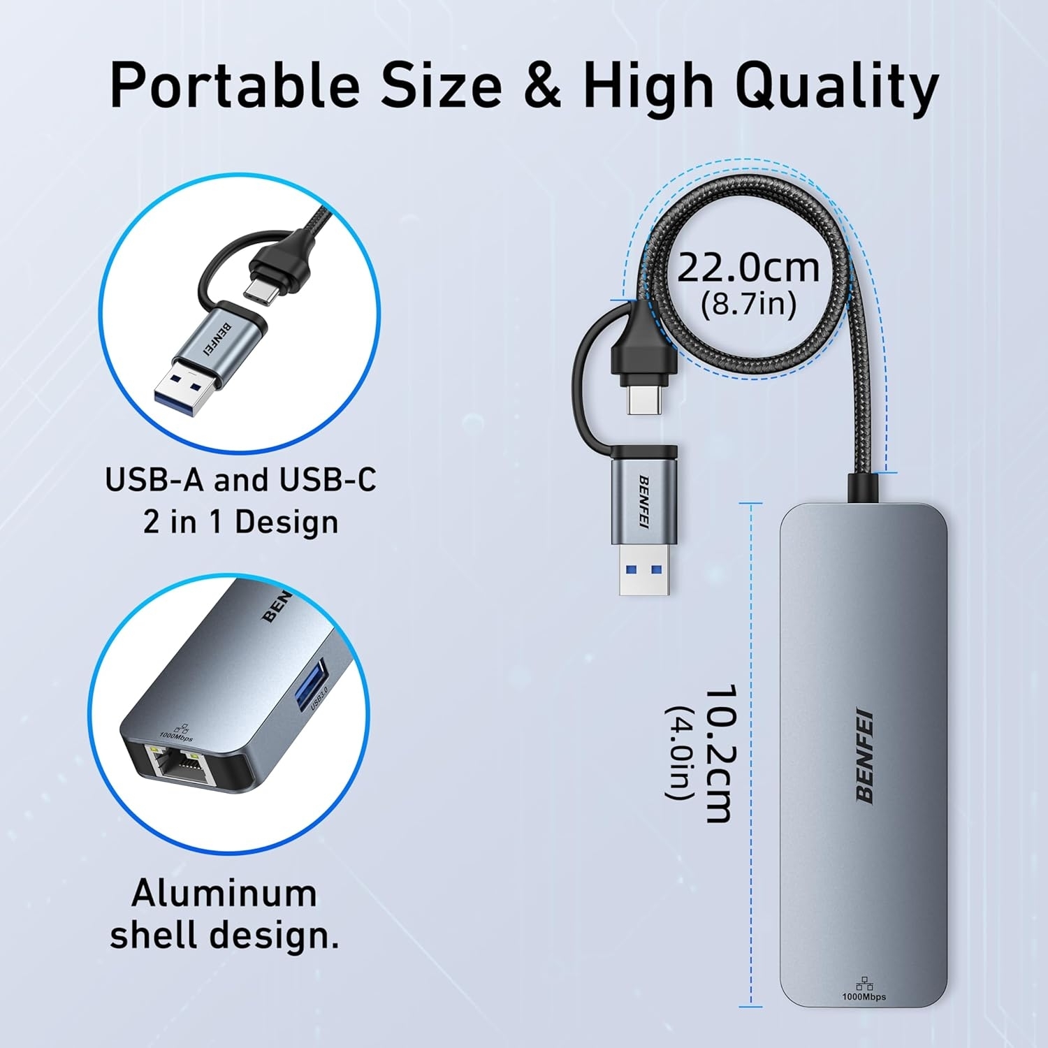 BENFEI 000386GY USB-C + USB 3.0 to Gigabit RJ45 + 3 Port USB 3.0 Hub view 7