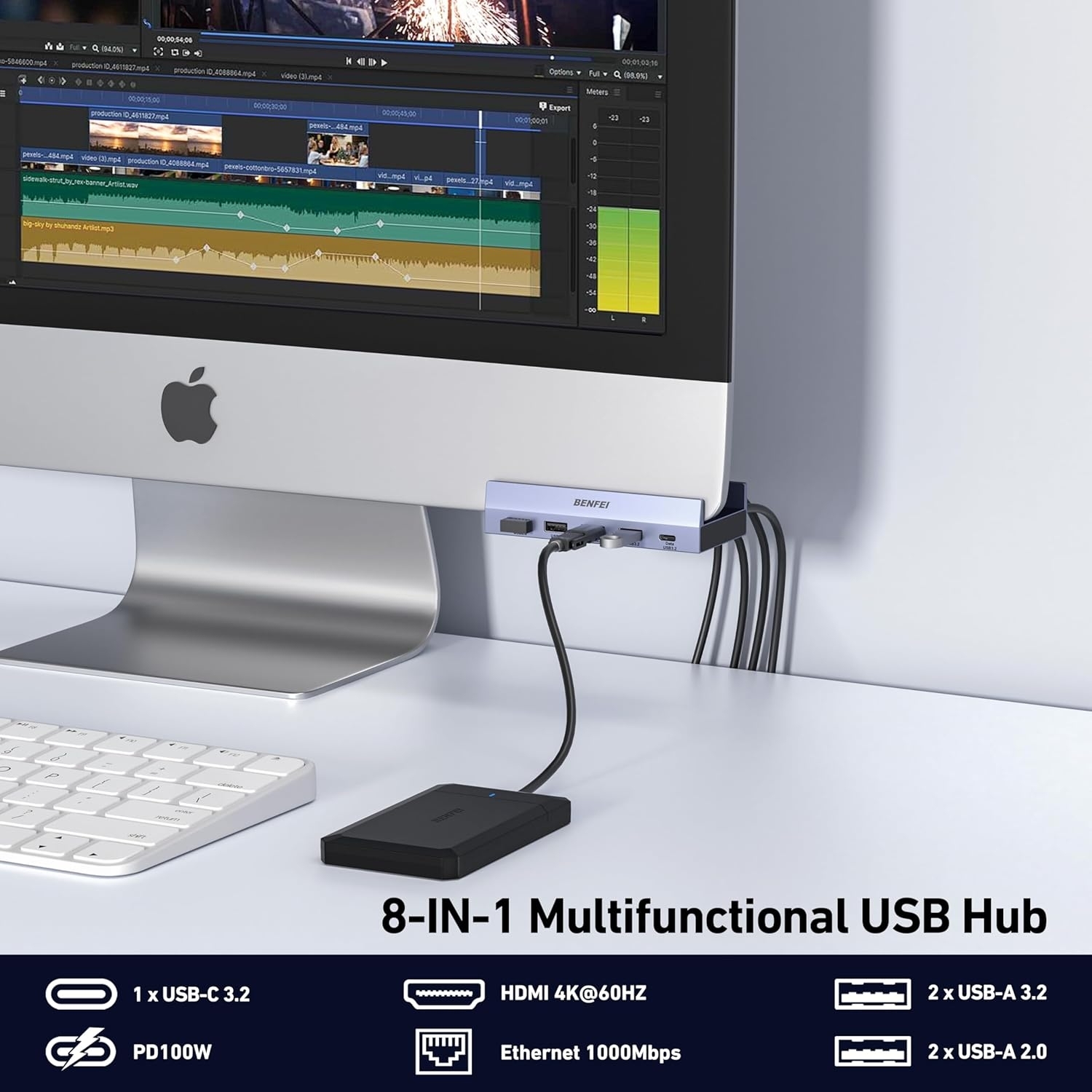 BENFEI 396GY USB-C 8-in-1 Docking HDMI view 3