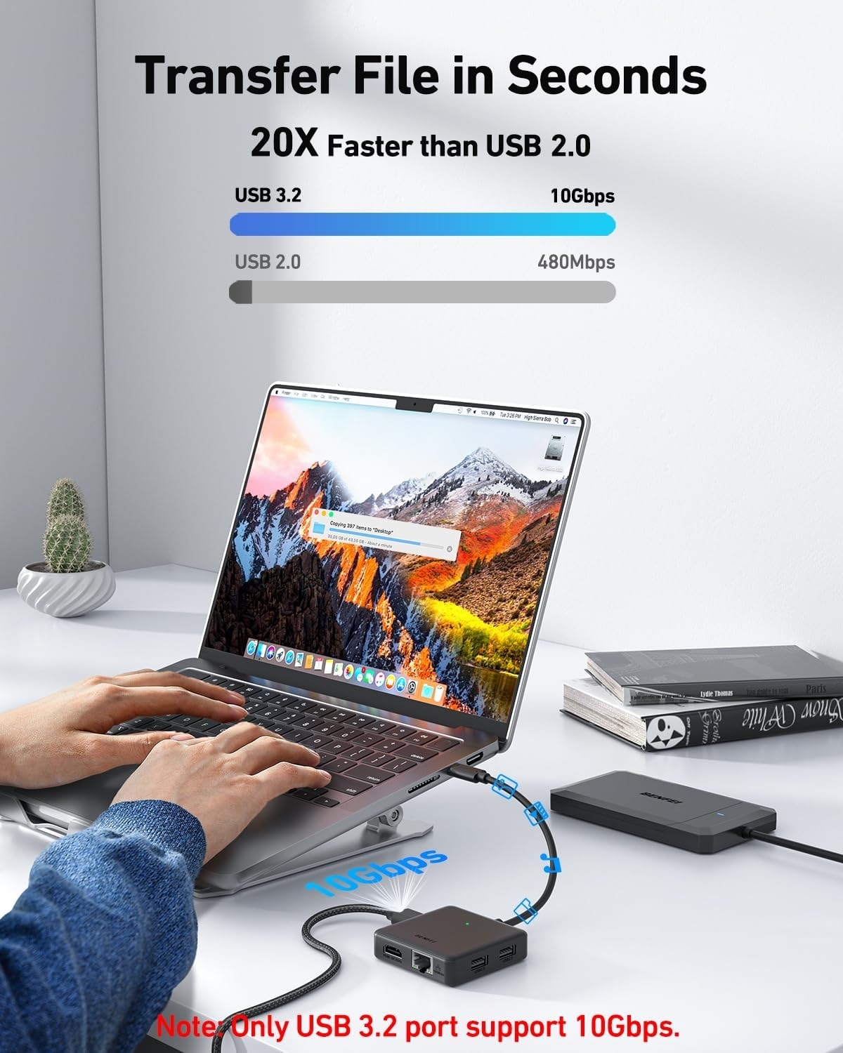 BENFEI 399BK 6-in-1 USB-C HUB to HDMI(8K)+USB3.2(10Gbps)+USB2.0x2+PD100W+RJ45 view 7