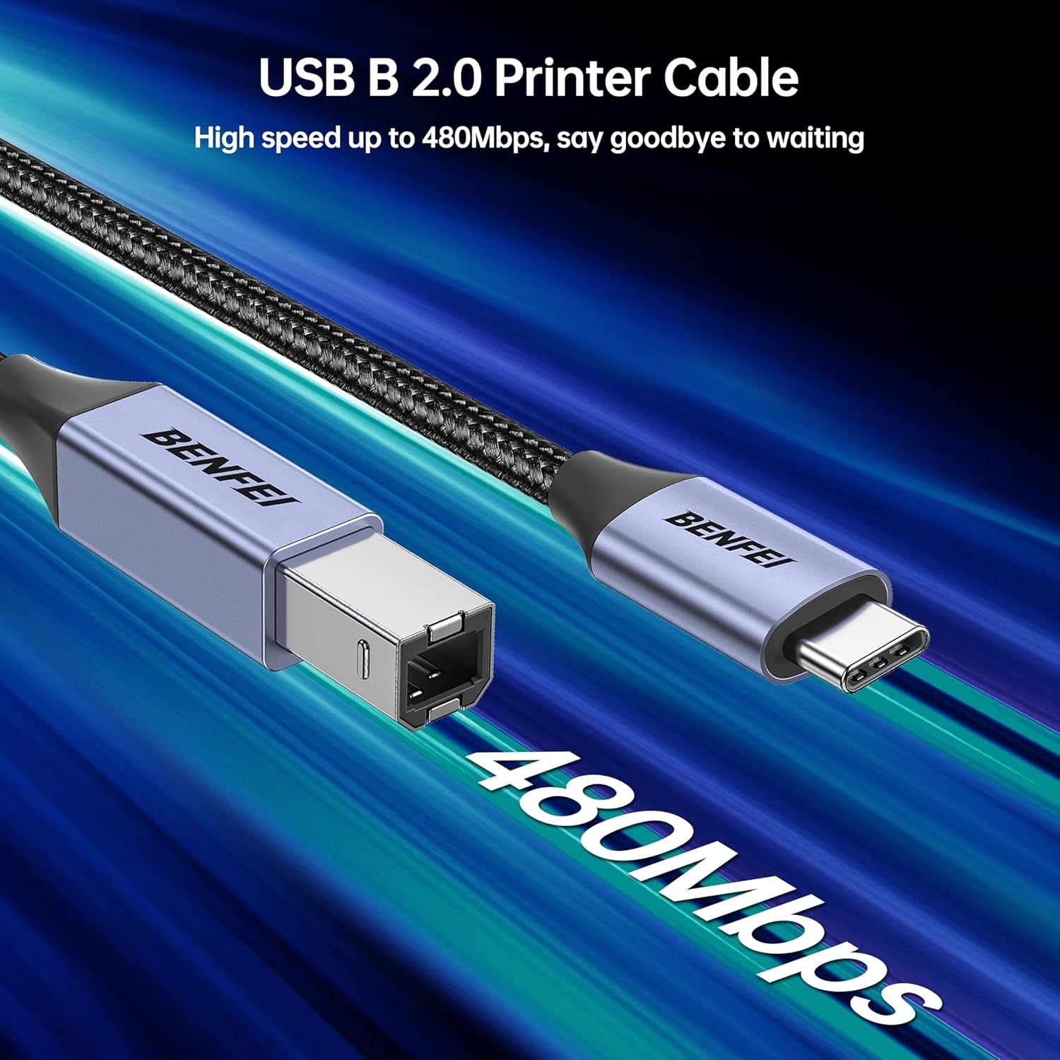 BENFEI 405GY-2M USB B to USB C Printer Cable view 2