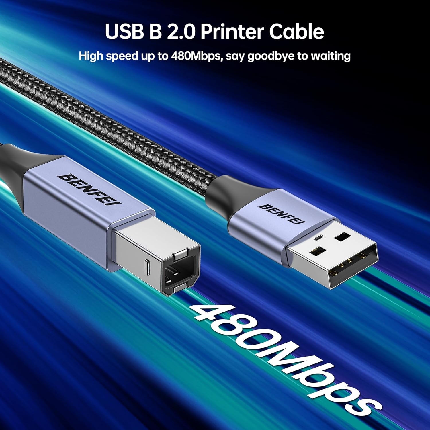 BENFEI 000406GY-2M USB Printer Cable, 6.6 FT/2 Meter USB A to USB B Cable view 3