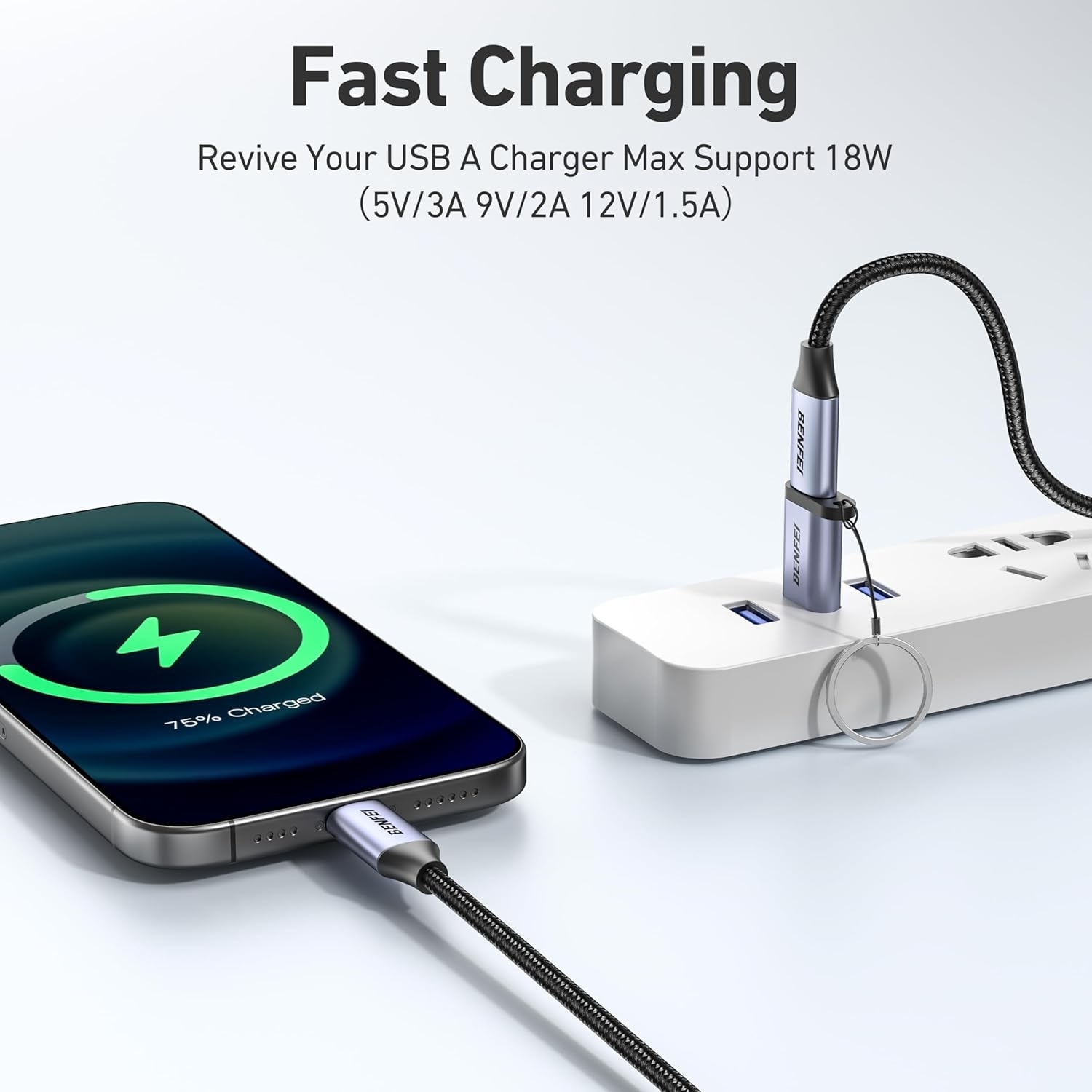 BENFEI 407GY USB Type-A to USB-C Adapter Male to Female Supporting 5V 3A view 4