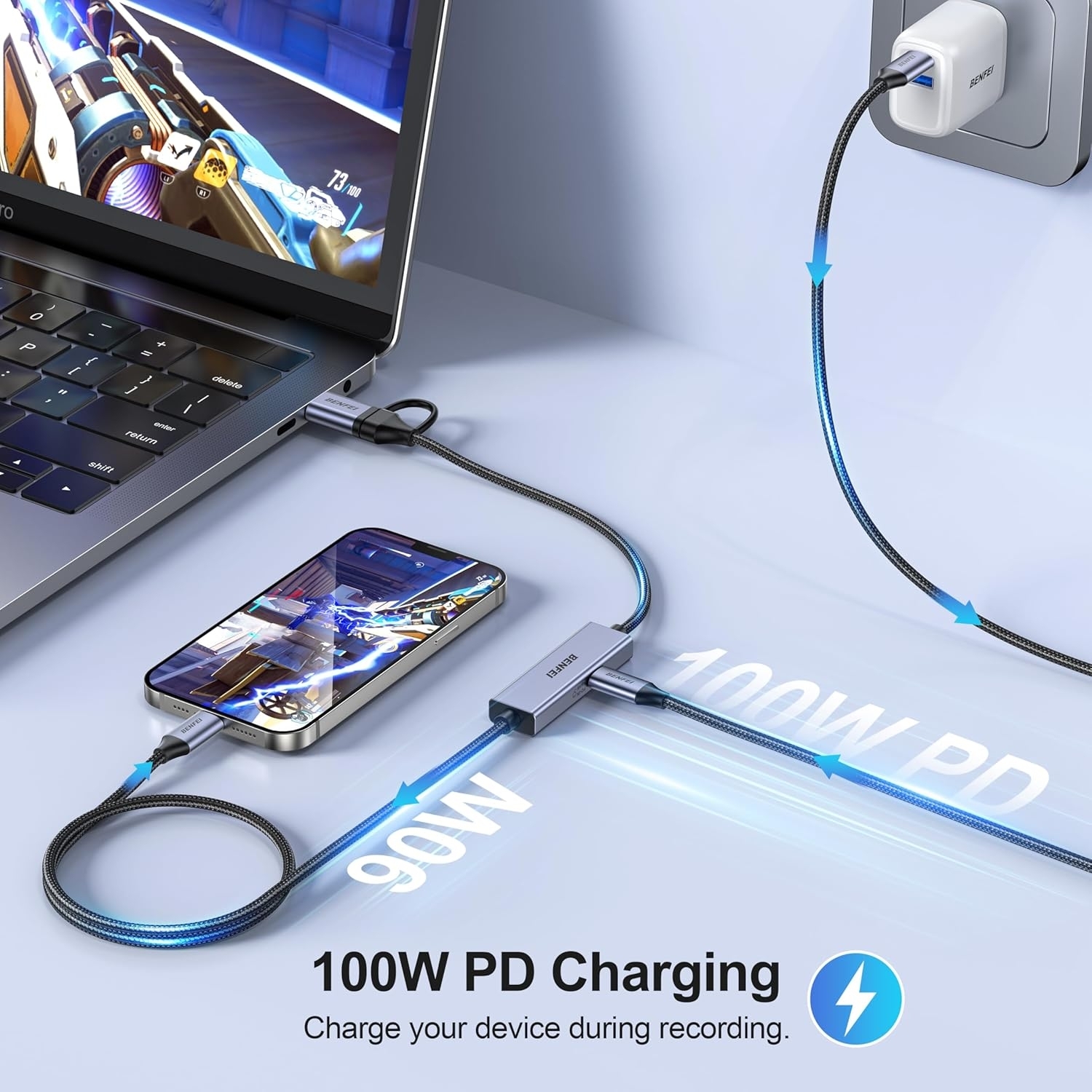 BENFEI 408GY USB-C to USB-C+A + PD (100W) Video/Audio Capture Card Supporting view 2