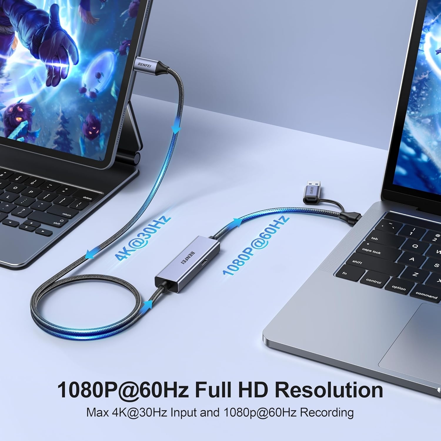 BENFEI 408GY USB-C to USB-C+A + PD (100W) Video/Audio Capture Card Supporting view 4
