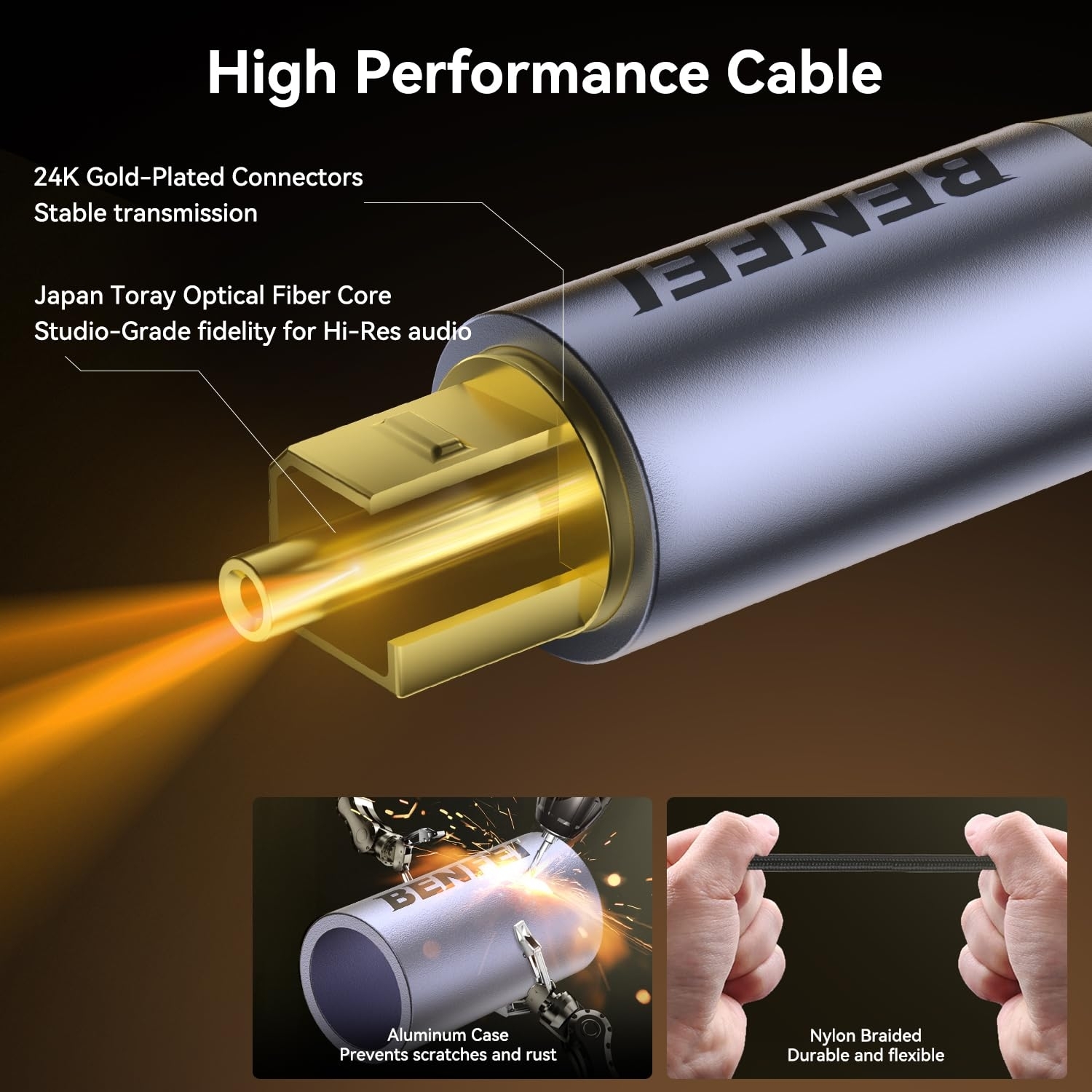 BENFEI 411GY Toslink Optical Audio cable 2M view 2