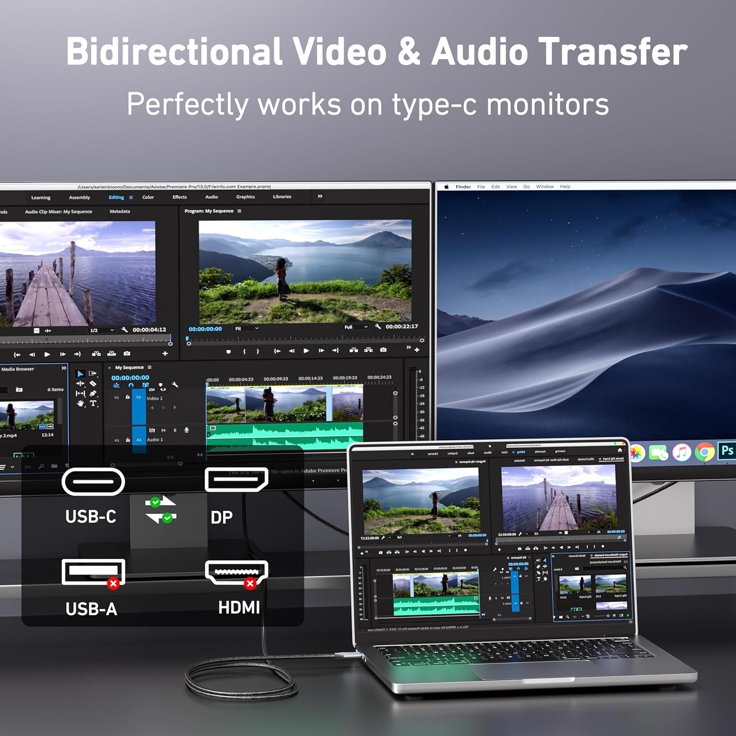 BENFEI 412GY Bidirectional USB-C to DisplayPort V1.4 (Support Thunderbolt 4 view 2