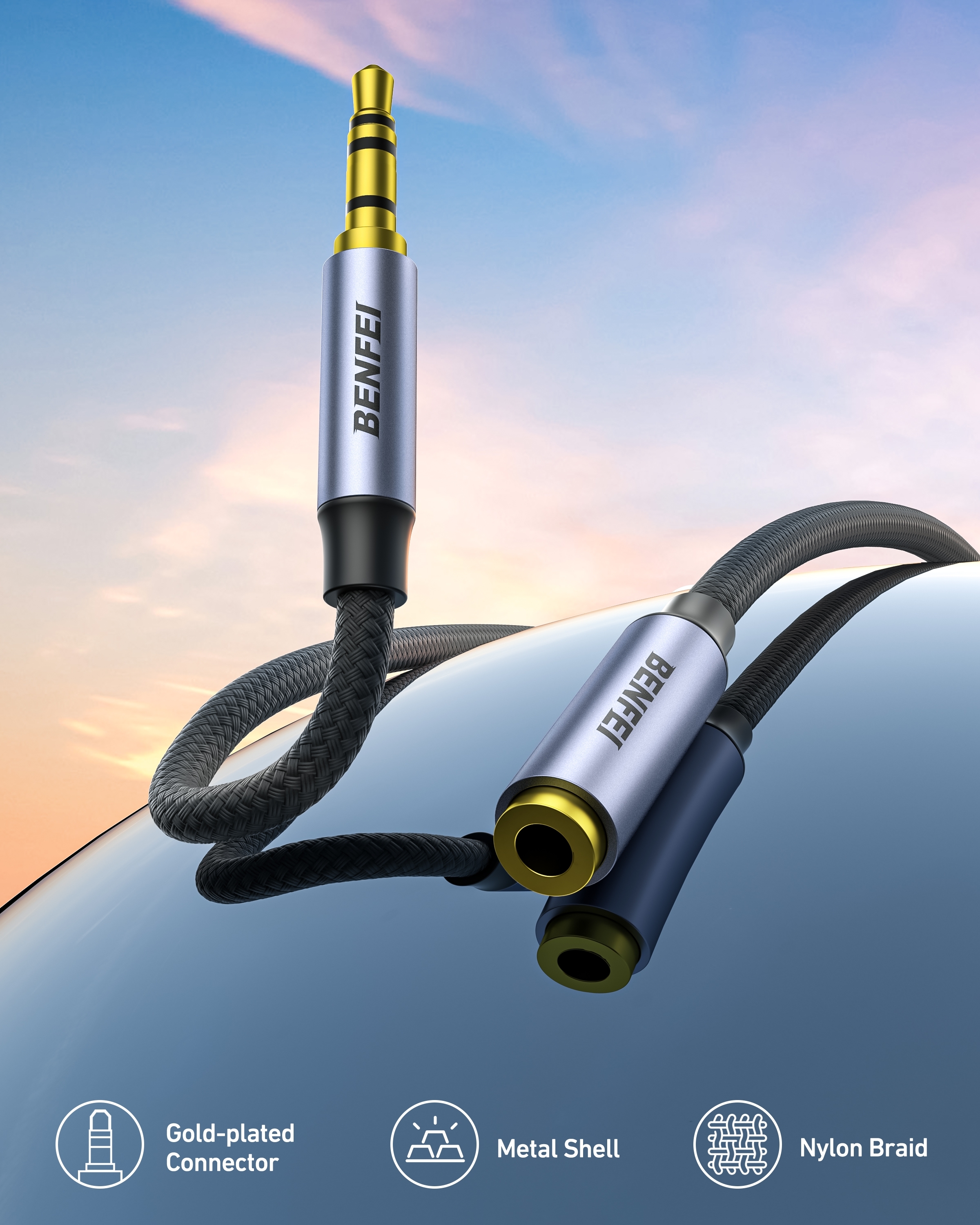 BENFEI 421GY 1M 3.5mm Male to Female AUX Extension Cable view 3