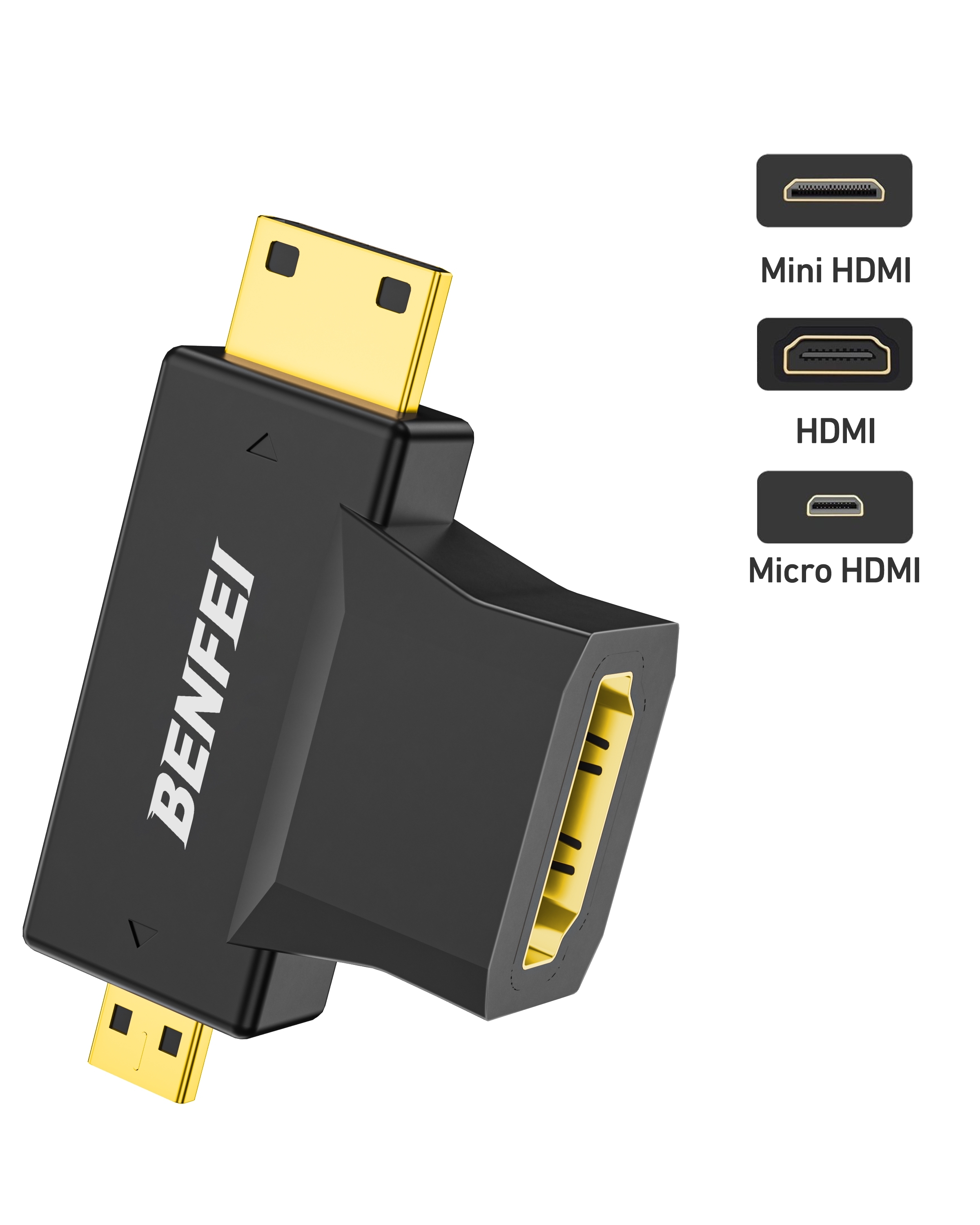 BENFEI 434BK Micro HDMI + Mini HDMI male to HDMI female Adapter view 2