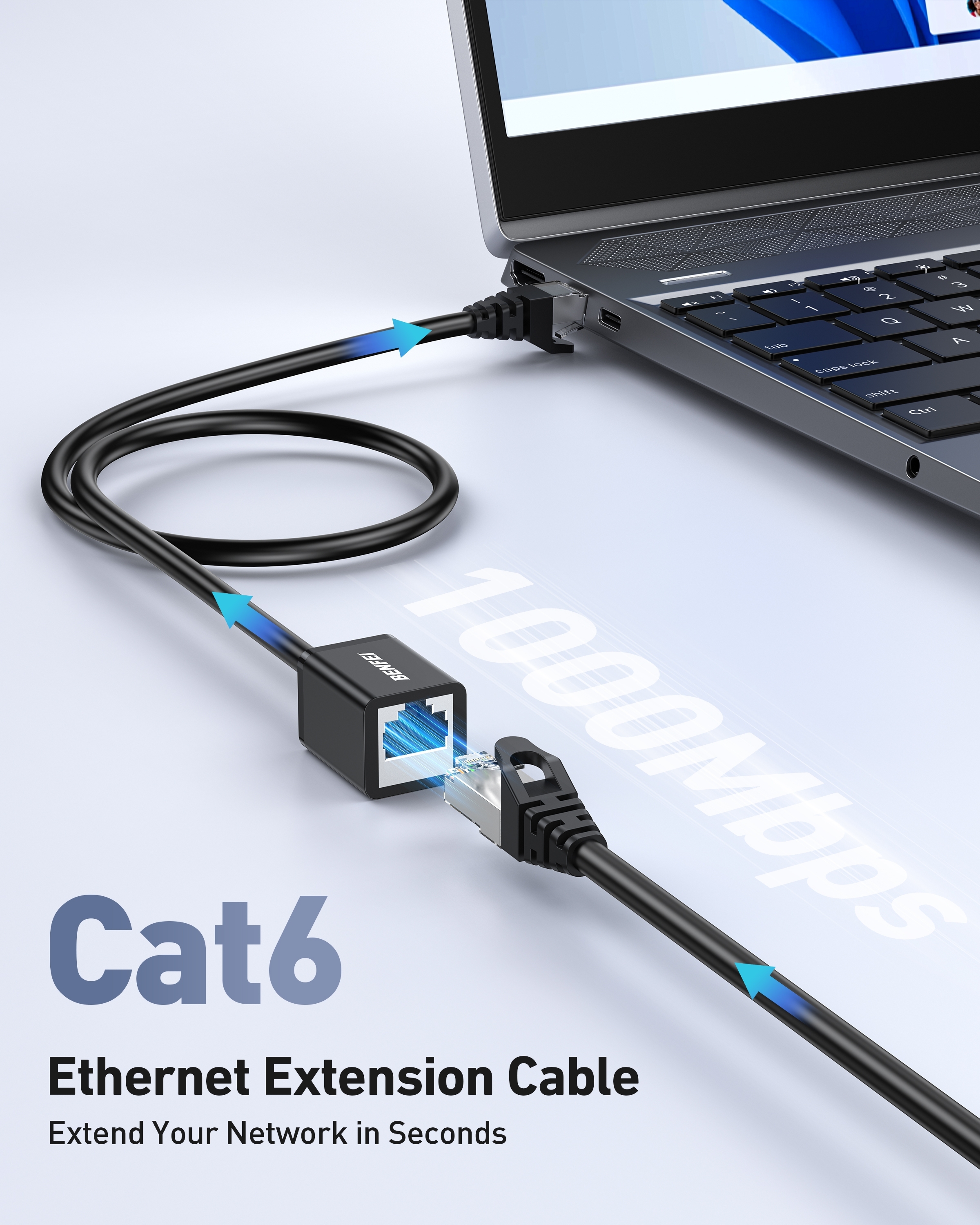 BENFEI 435BK-3M RJ45 Extension Male/Female Patch cords Cat6 1000Mbps 3M view 4