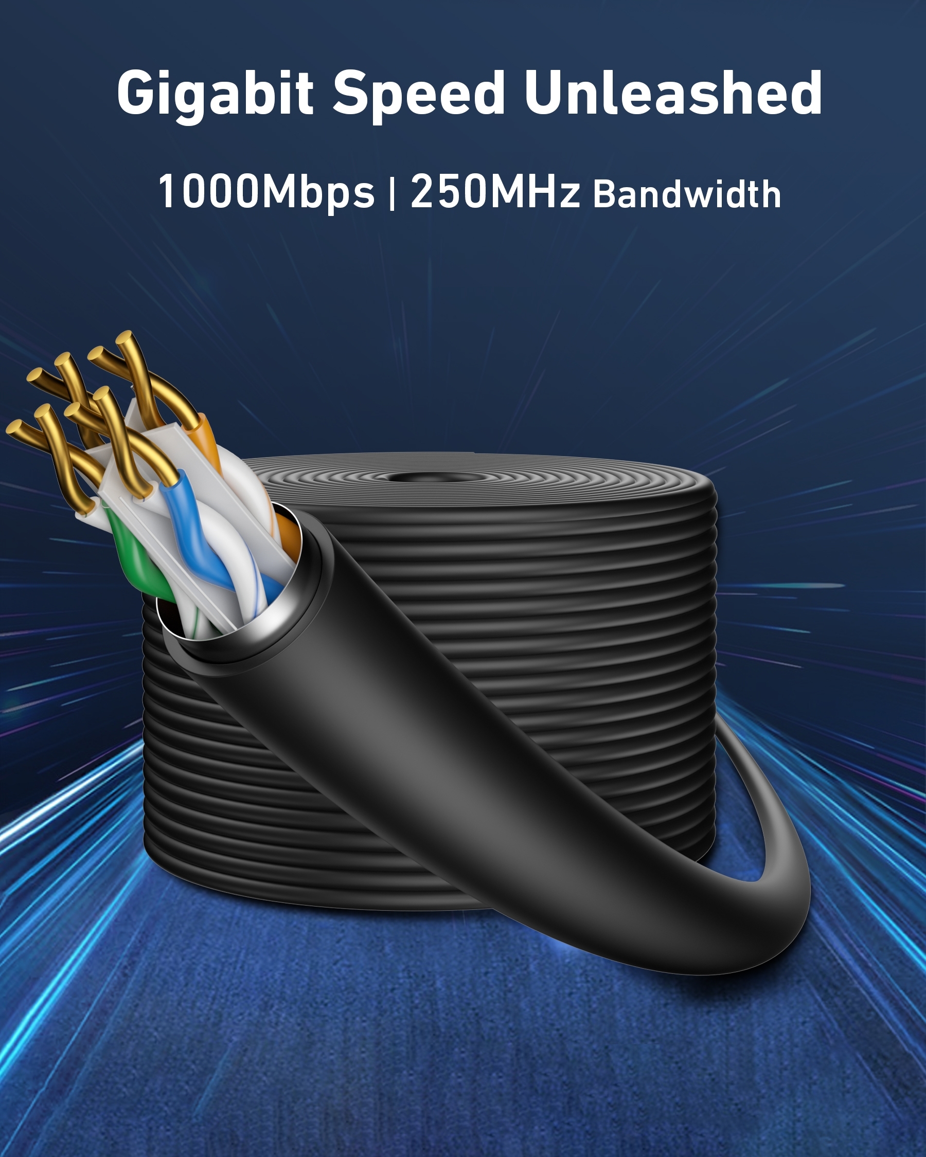 BENFEI 000701BK-305M CAT6 UTP 1000Mbps Waterproof Ethernet Cable 1000FT for view 6
