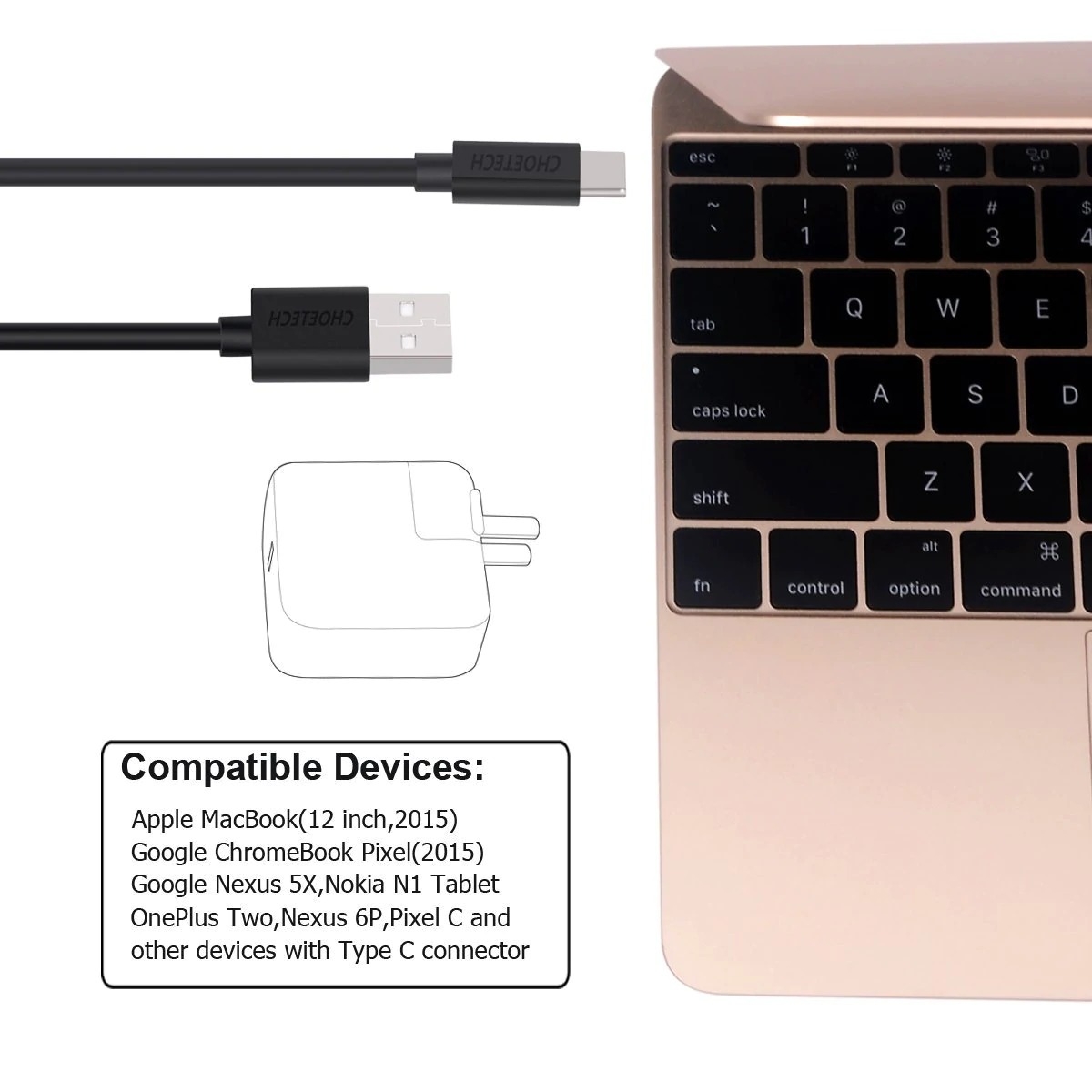CHOETECH AC0004 USB-A to USB-C Charge & Sync Cable 3M Black view 4