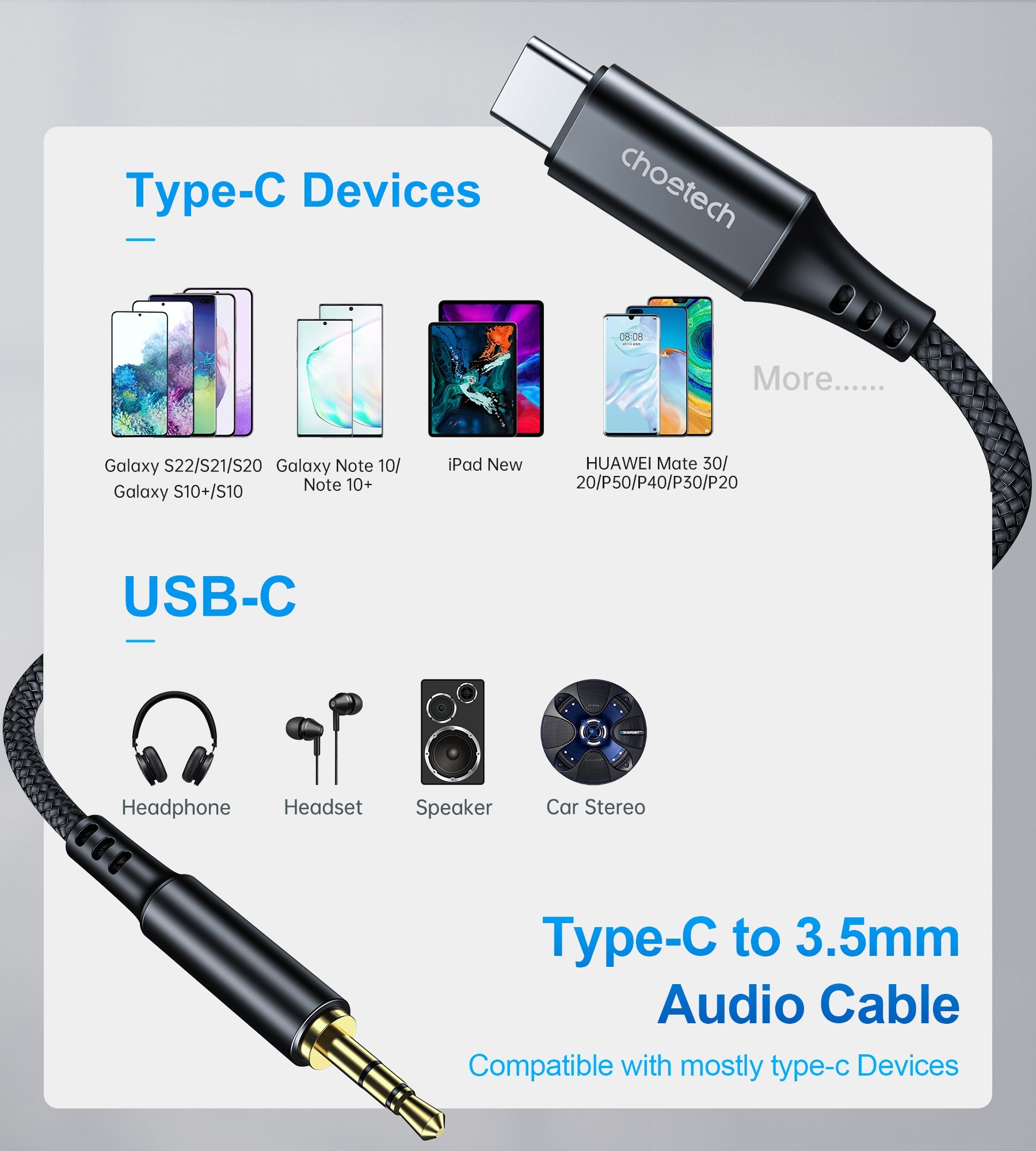 CHOETECH AUX006 Type-C To 3.5mm Audio Cable 1M view 2