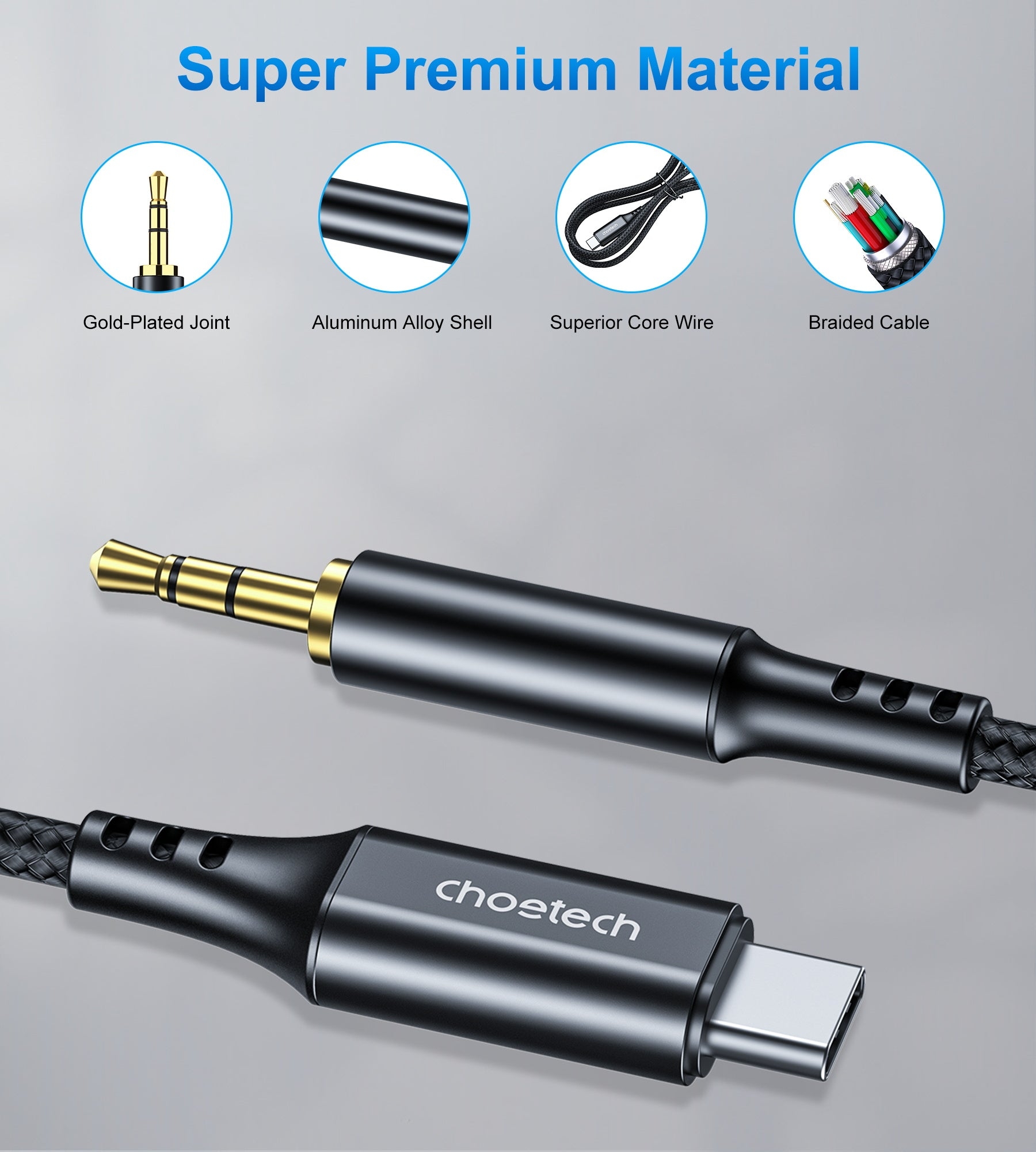 CHOETECH AUX008 Type-C To 3.5mm Audio Cable 2M view 5