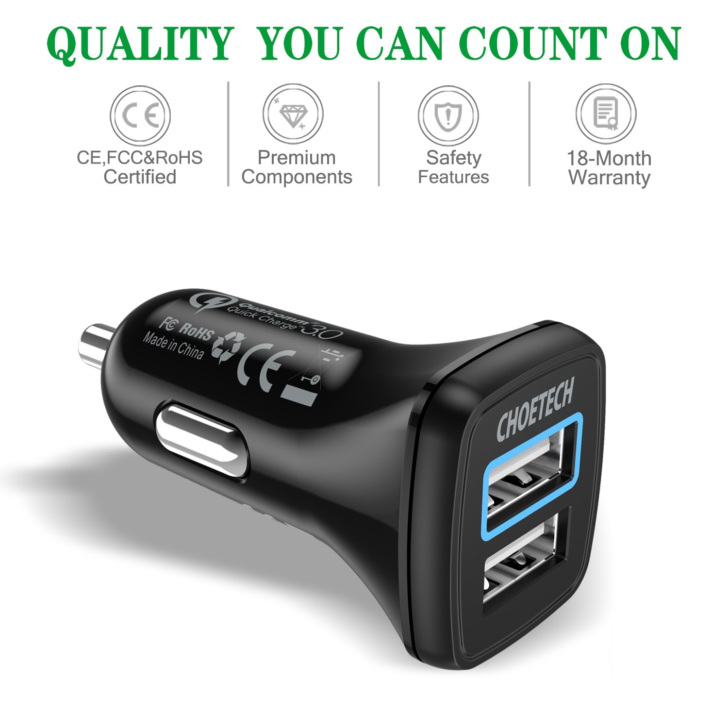 CHOETECH C0051 Quick Charge 3.0 Tech 30W Car Charger view 6