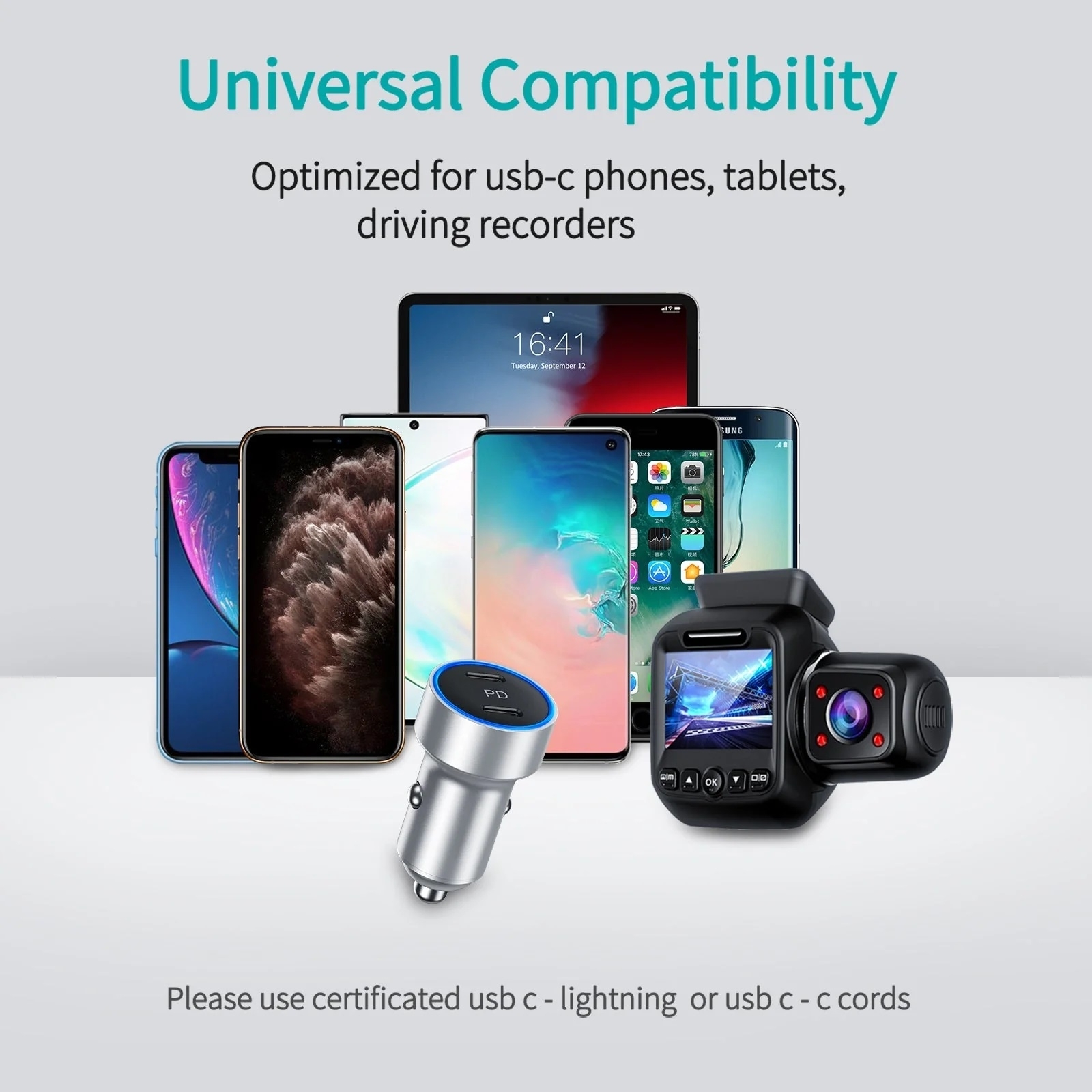 CHOETECH C0054-SL Dual Port PD 40W USB-C Car Charger Adapter Silver view 7