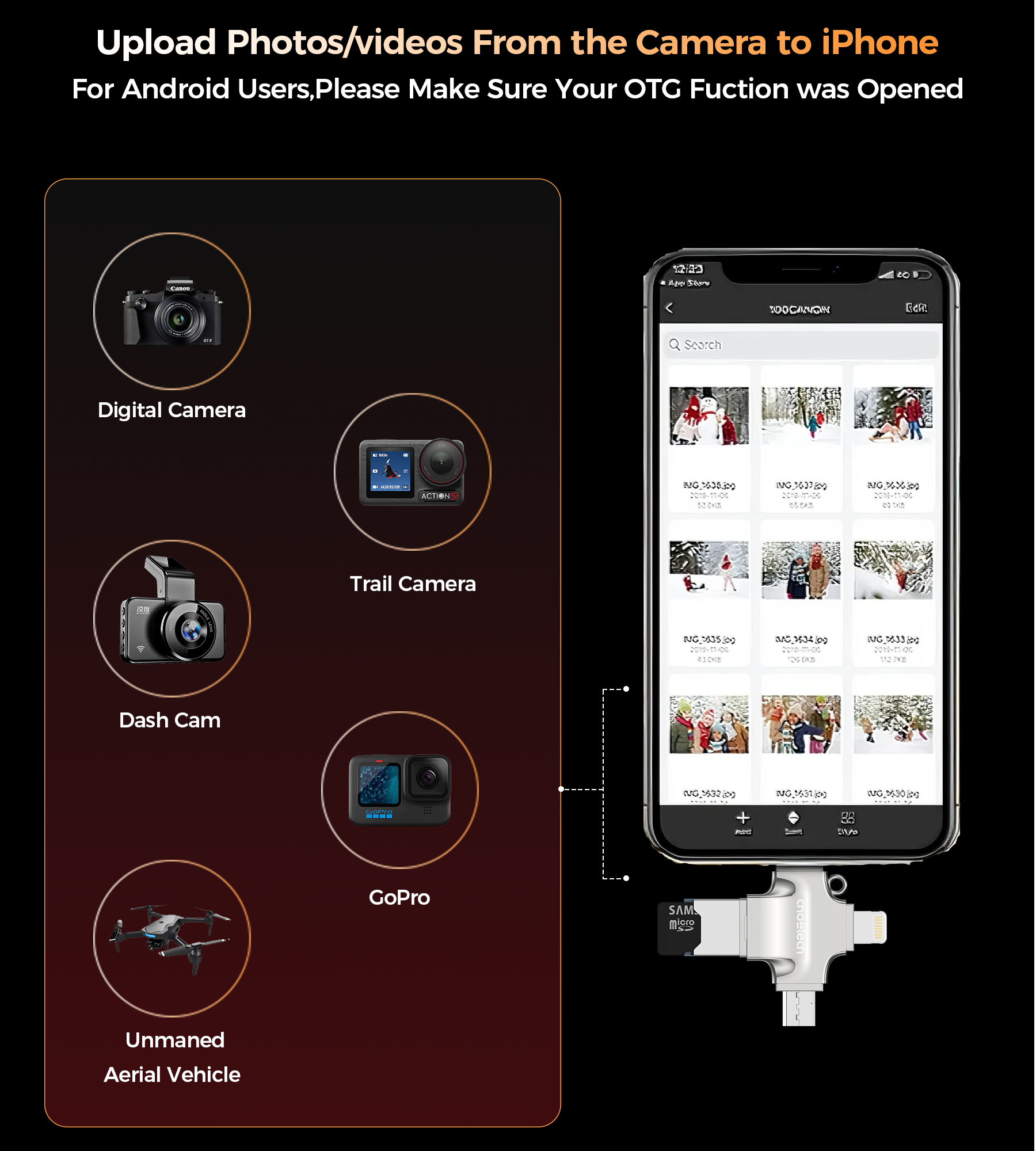 Choetech CR-002-SL EasyGO A+C+Micro+lighting four in one card reader view 8