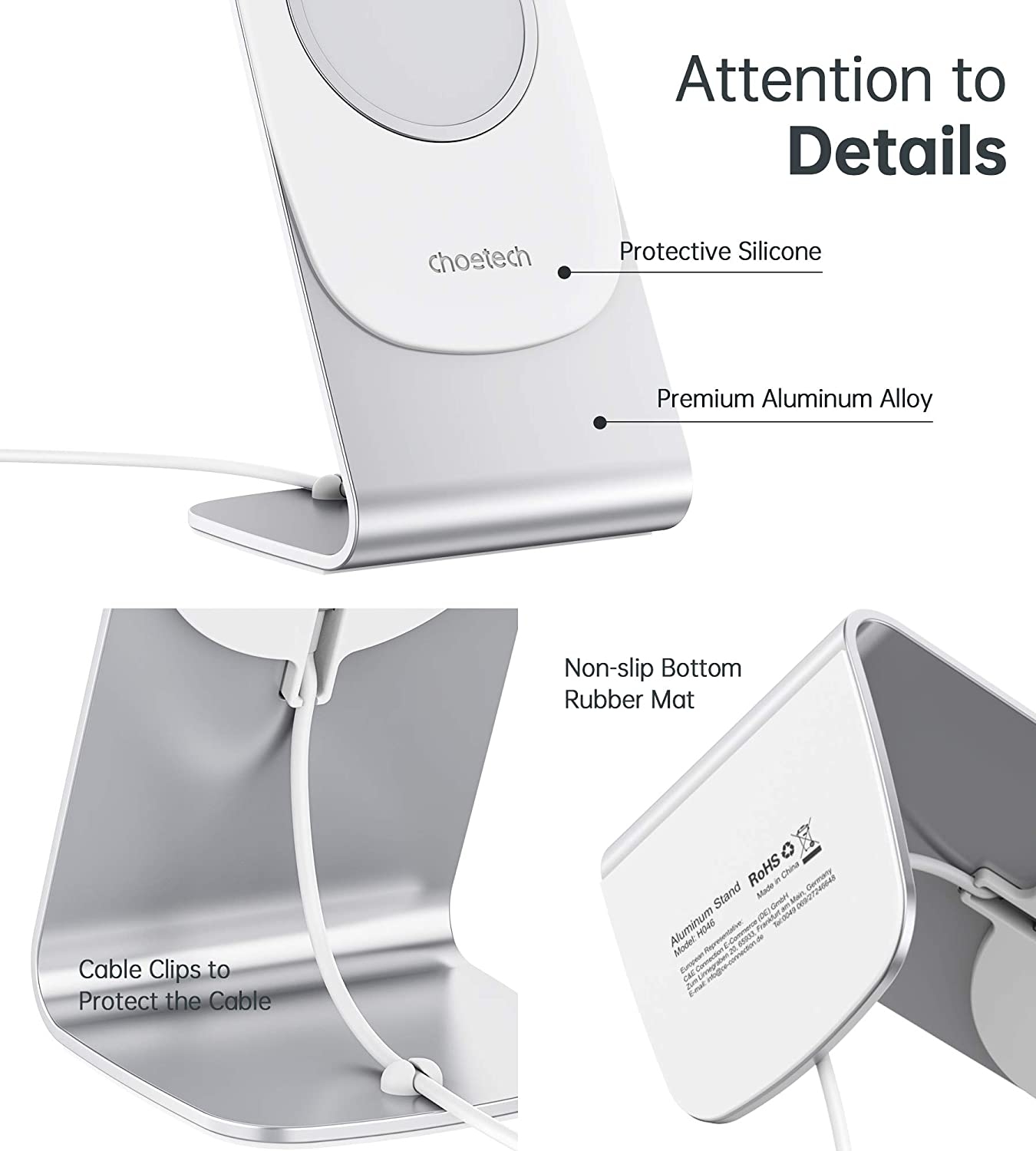 Choetech H046 Phone Stand For MagSafe Charger Aluminum (Stand Only) view 7