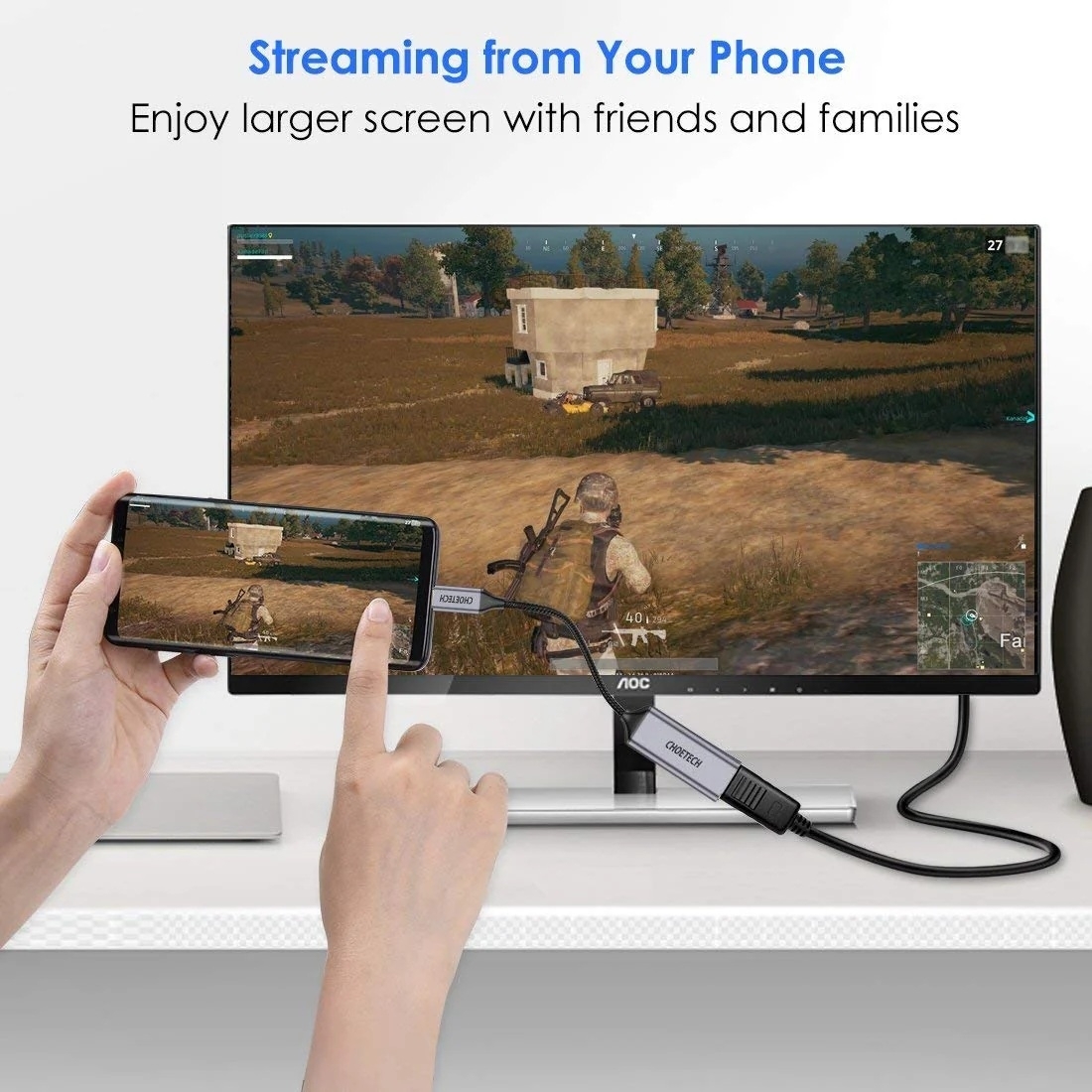 CHOETECH HUB-H21 USB-C to HDMI 4k 60Hz Braided Video Cable Cord Adapter view 2
