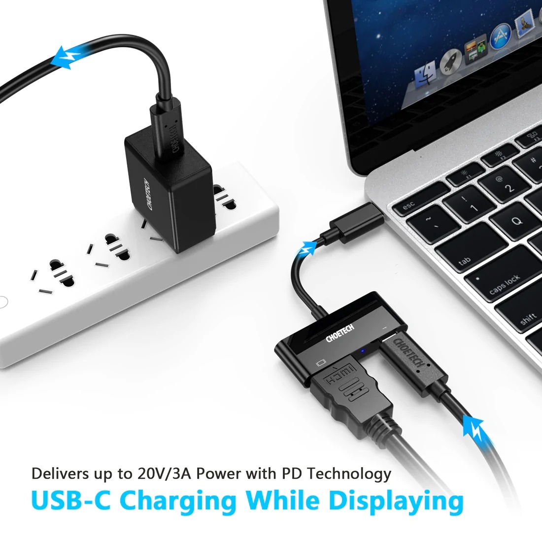 CHOETECH HUB-M03 USB-C To HDMI Adapter(4K@60hz) with 60W PD Charging Port view 3