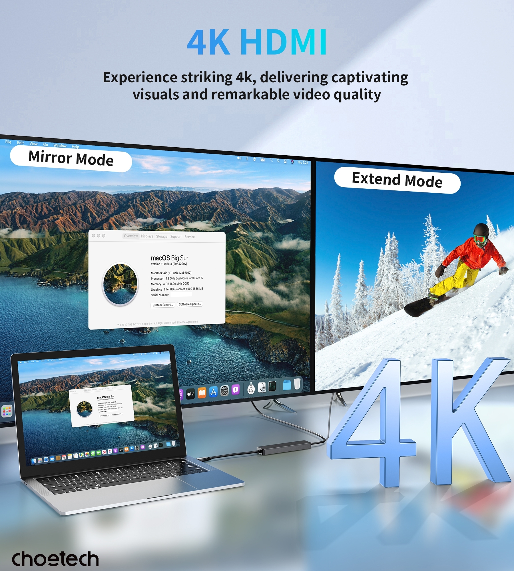 CHOETECH HUB-M80 Hub 5-in-1 Multifunctional Hub view 8