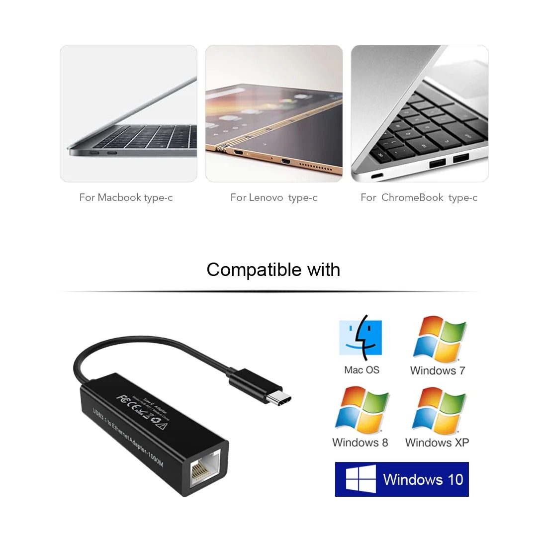 CHOETECH HUB-R01 USB 3.1 Type-C To RJ45 Gigabit Ethernet Adapter view 2