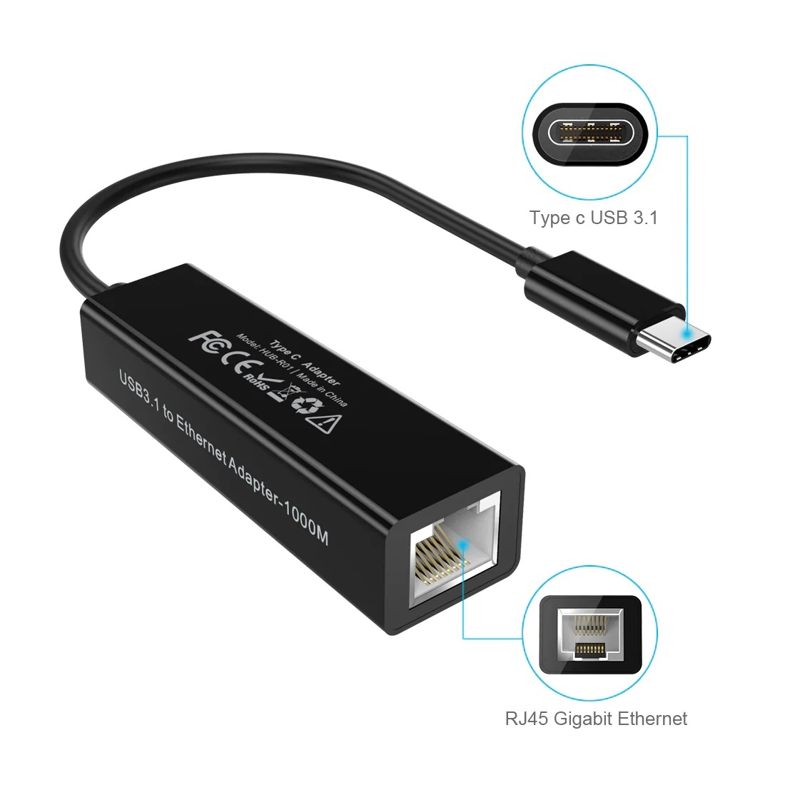 CHOETECH HUB-R01 USB 3.1 Type-C To RJ45 Gigabit Ethernet Adapter view 4