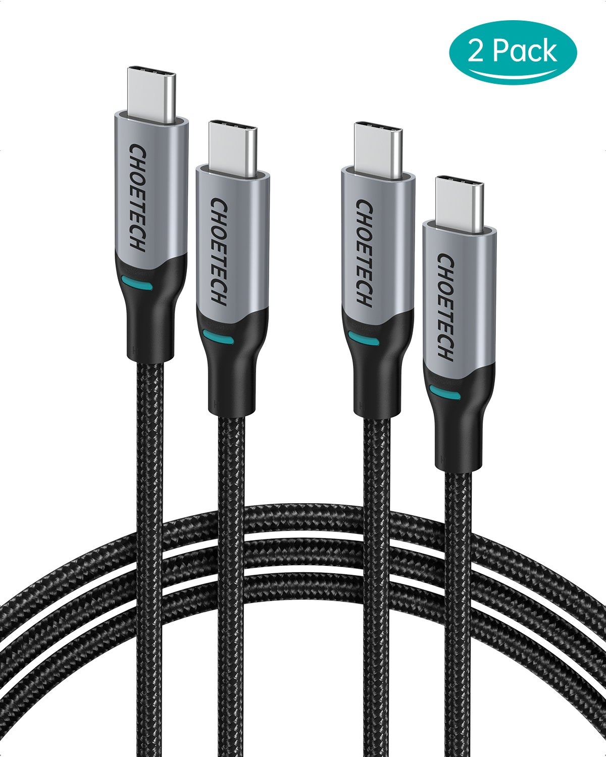 CHOETECH MIX00073 (XCC-1002 x2) 100W USB-C Braided Fast Charging Cable 1.8M 2 Pack view 2
