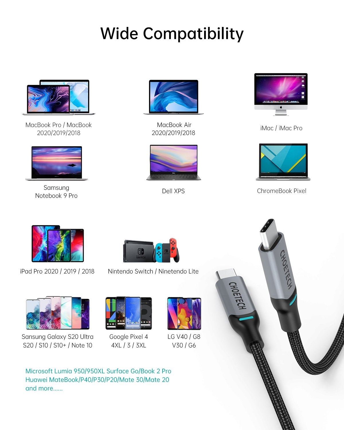 CHOETECH MIX00073 (XCC-1002 x2) 100W USB-C Braided Fast Charging Cable 1.8M 2 Pack view 4