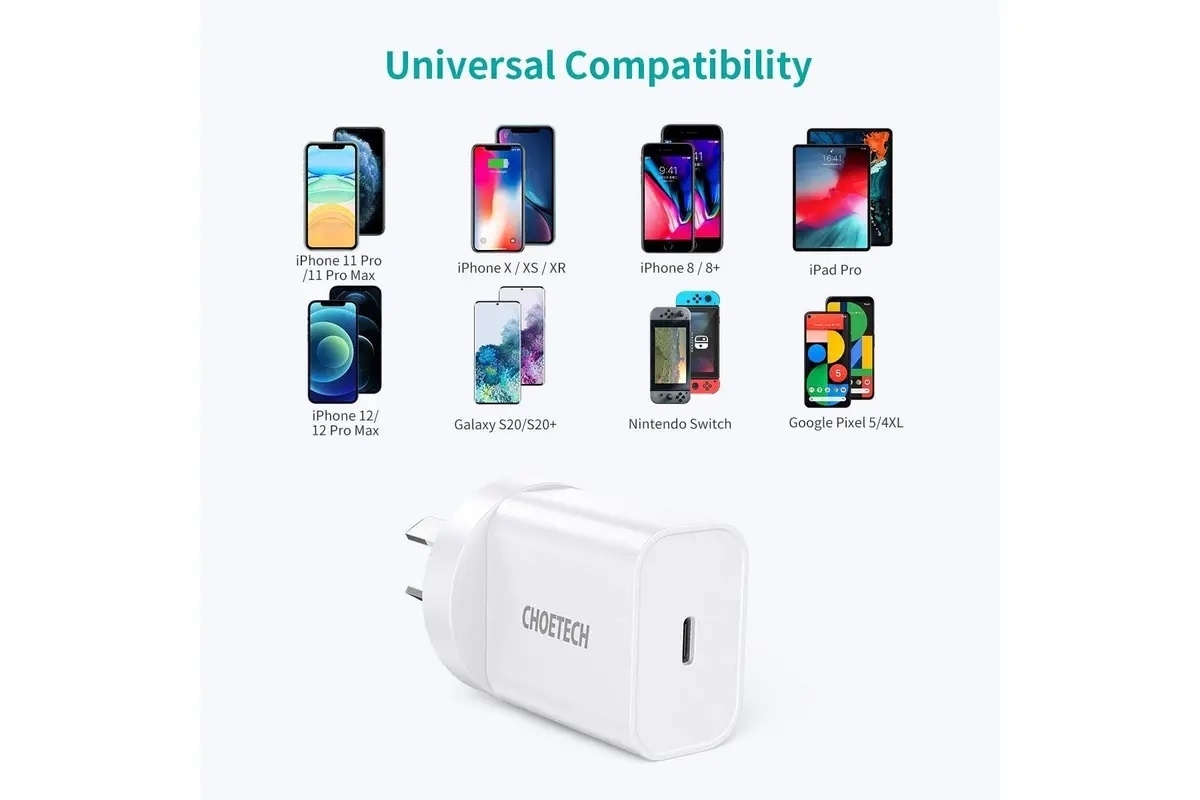CHOETECH MIX00109 USB-C PD 20W AC Charger Adapter 2-Pack White view 2