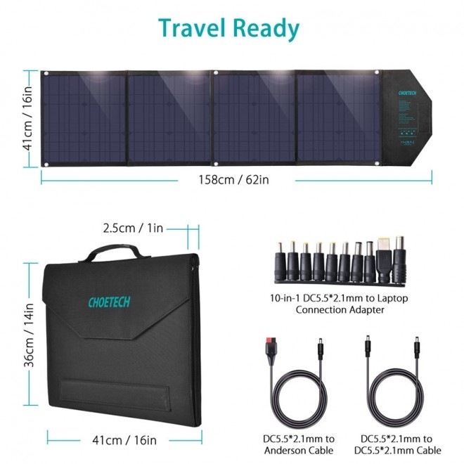 CHOETECH SC007 Solar Panel Portable Charger 80W 18V with USB-C PD 30W view 3