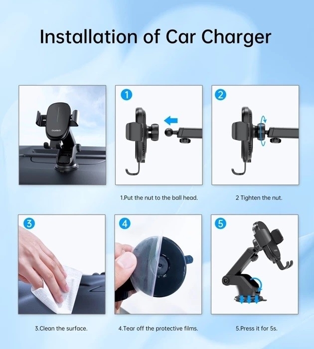 CHOETECH T203-F 15W Gravity Car Charger Holder view 9