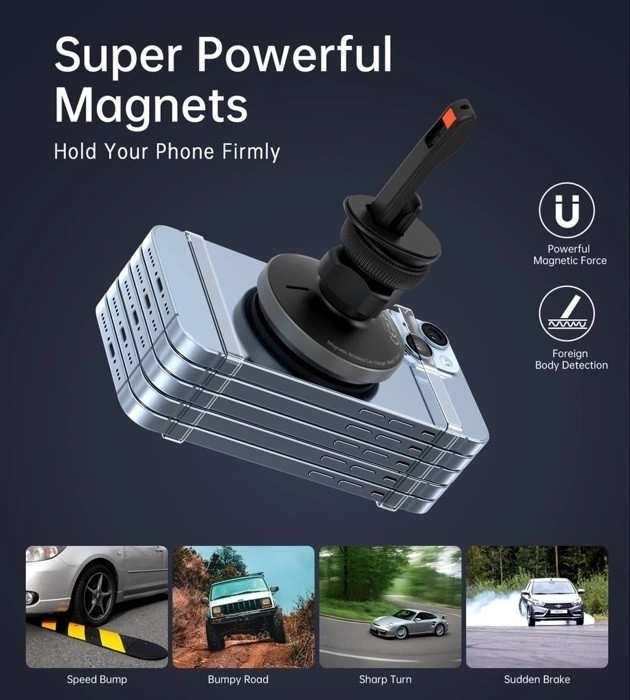 CHOETECH T204-F 15W Magnetic Car Charger Holder with LED Light (Aluminium view 7