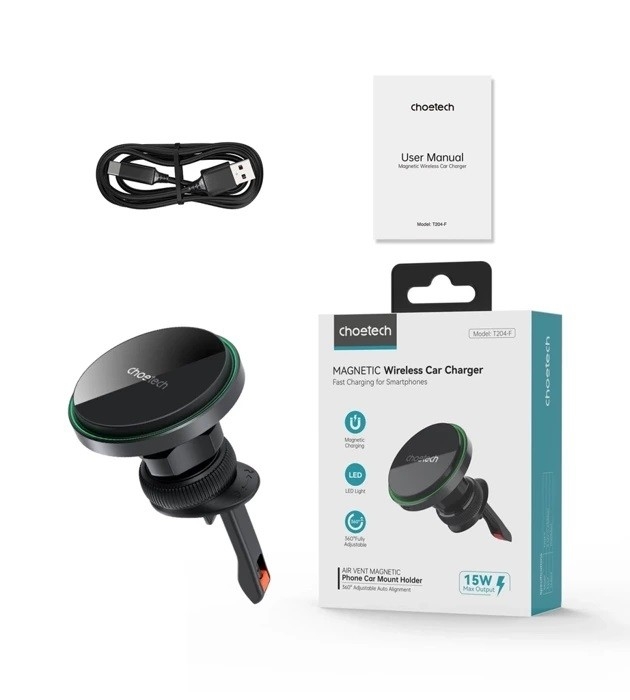 CHOETECH T204-F 15W Magnetic Car Charger Holder with LED Light (Aluminium view 9
