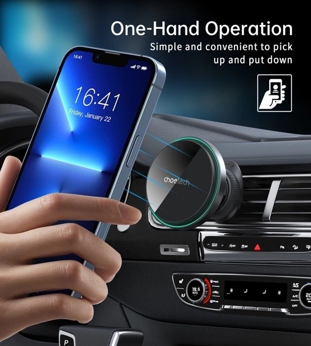 CHOETECH T205-F 15W Magnetic Car Charger Holder with LED Light (PC housing) view 3