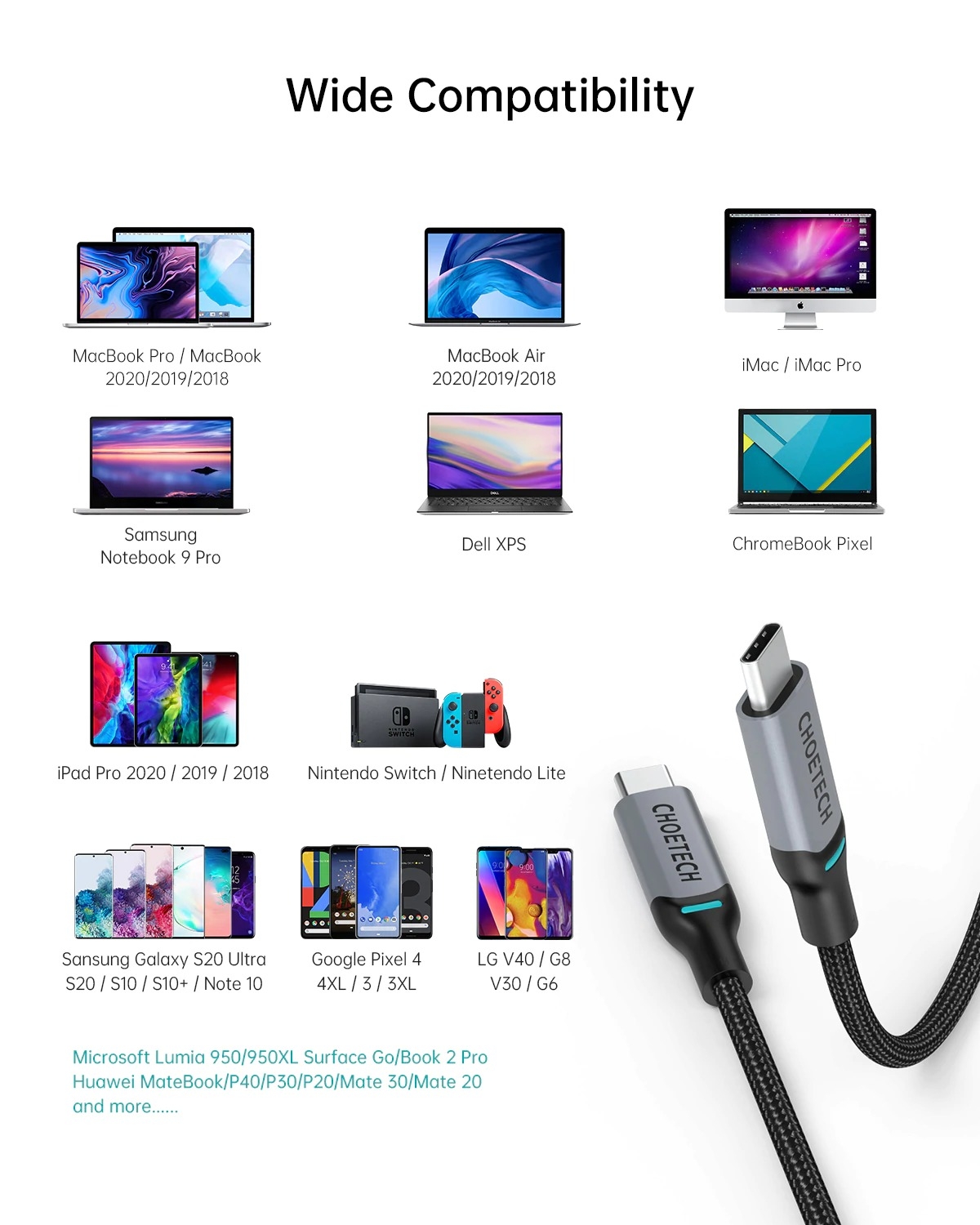 CHOETECH XCC-1002 USB-C to USB-C PD100W 5A Fast Charging Cable 1.8M view 5