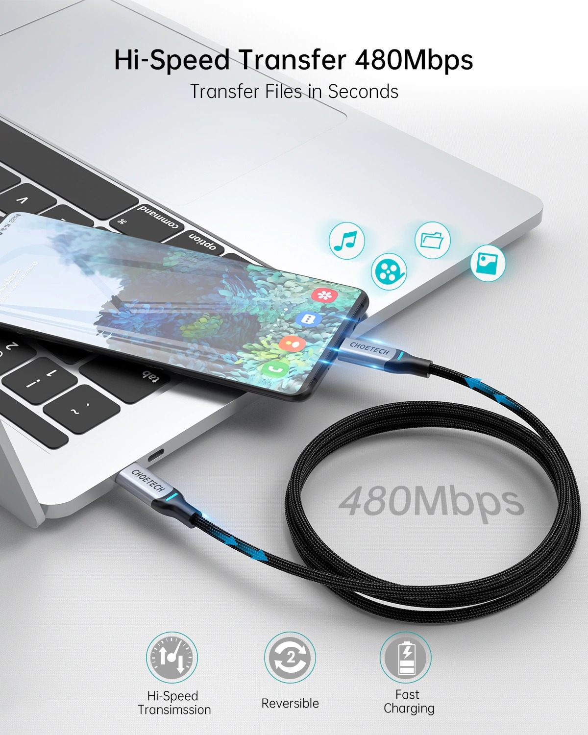 CHOETECH XCC-1002 USB-C to USB-C PD100W 5A Fast Charging Cable 1.8M view 4