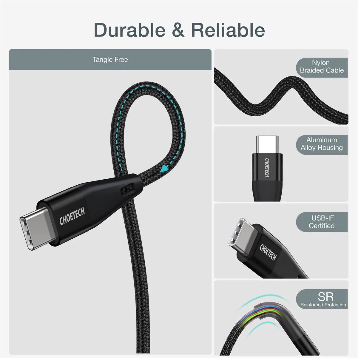 CHOETECH XCC-1004 USB-C To USB-C Cable 2M view 3
