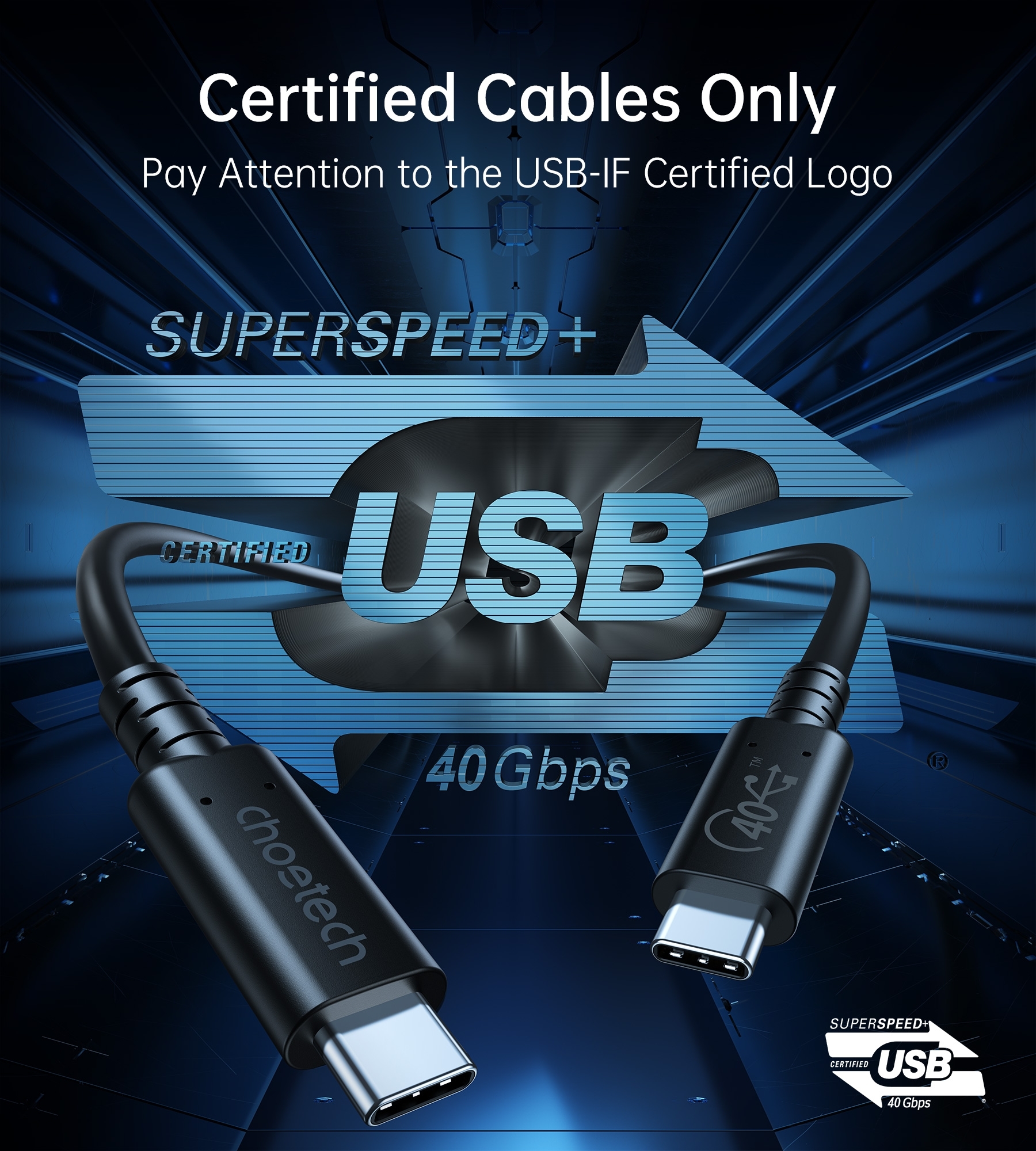 CHOETECH XCC-1028 USB-C To USB-C 100W USB 4.0 Gen 3 Cable 0.8M view 3