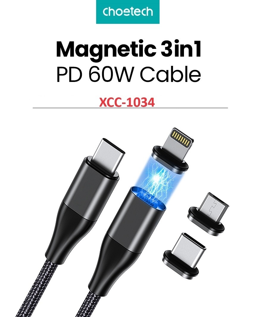 CHOETECH XCC-1034 60W C to C 1M Cable with 3 Replaceable Connecter view 2