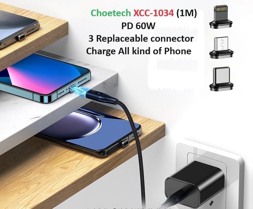 CHOETECH XCC-1034 60W C to C 1M Cable with 3 Replaceable Connecter view 4