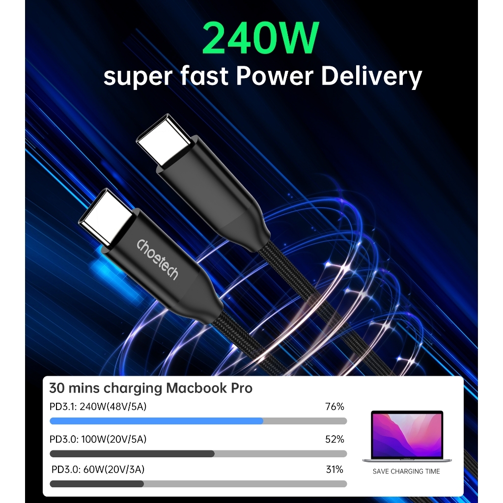CHOETECH XCC-1036 USB-C M to M PD3.1 240W Super Fast Charging Cable 2M view 4