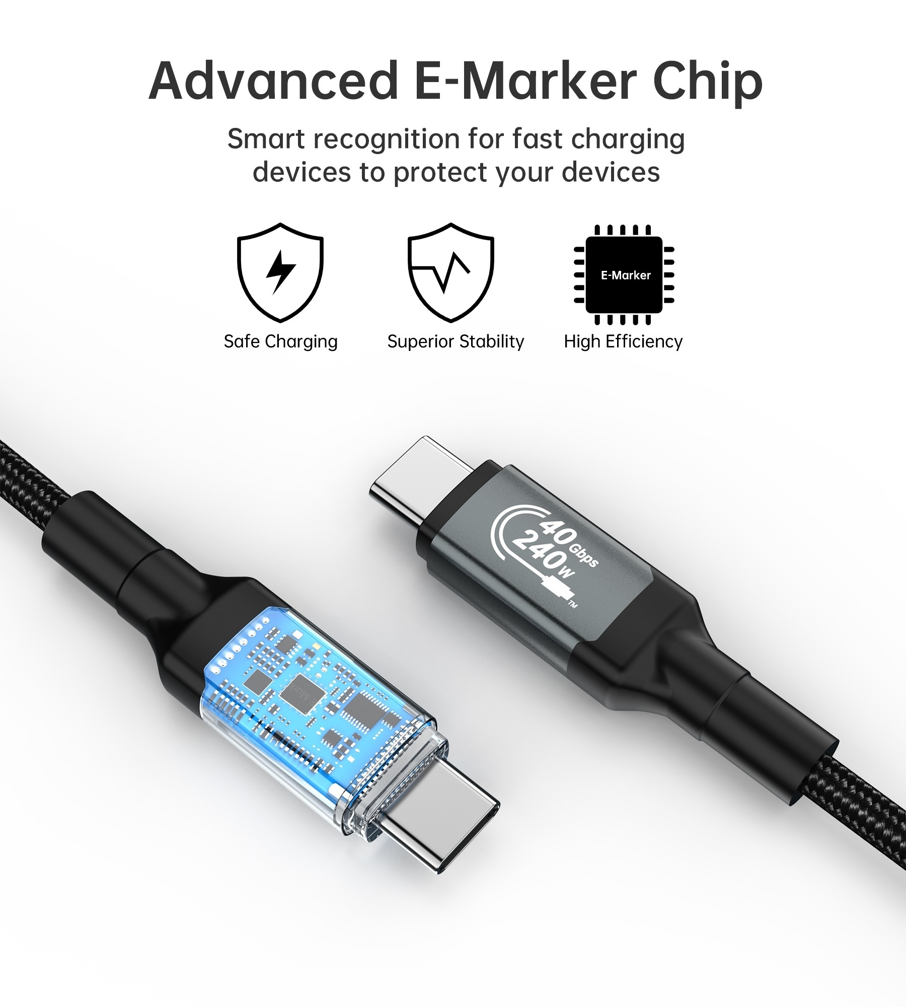 CHOETECH XCC-1040 USB-C M to M 240W Super Fast Speed Gen3 Cable 1.2M view 3