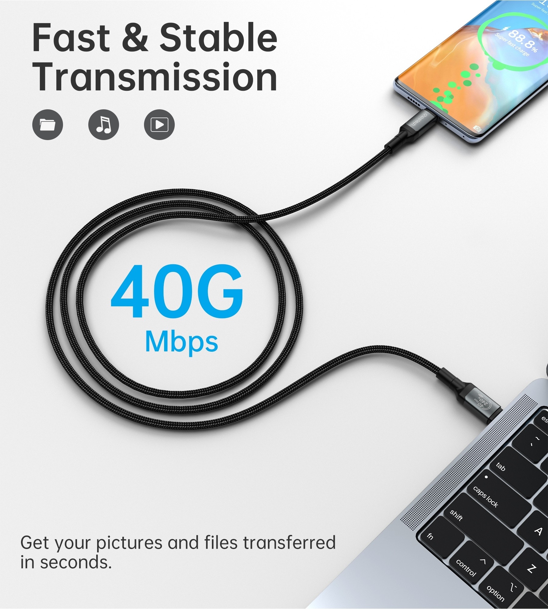 CHOETECH XCC-1040 USB-C M to M 240W Super Fast Speed Gen3 Cable 1.2M view 4