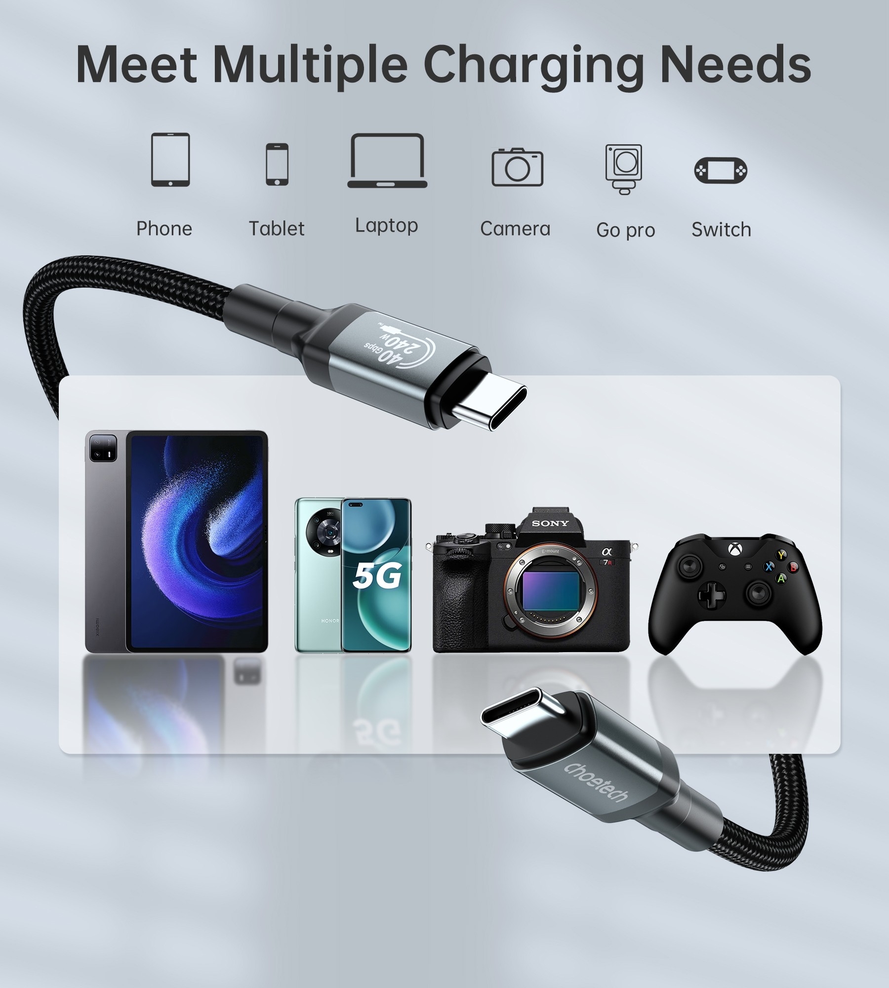 CHOETECH XCC-1040 USB-C M to M 240W Super Fast Speed Gen3 Cable 1.2M view 5