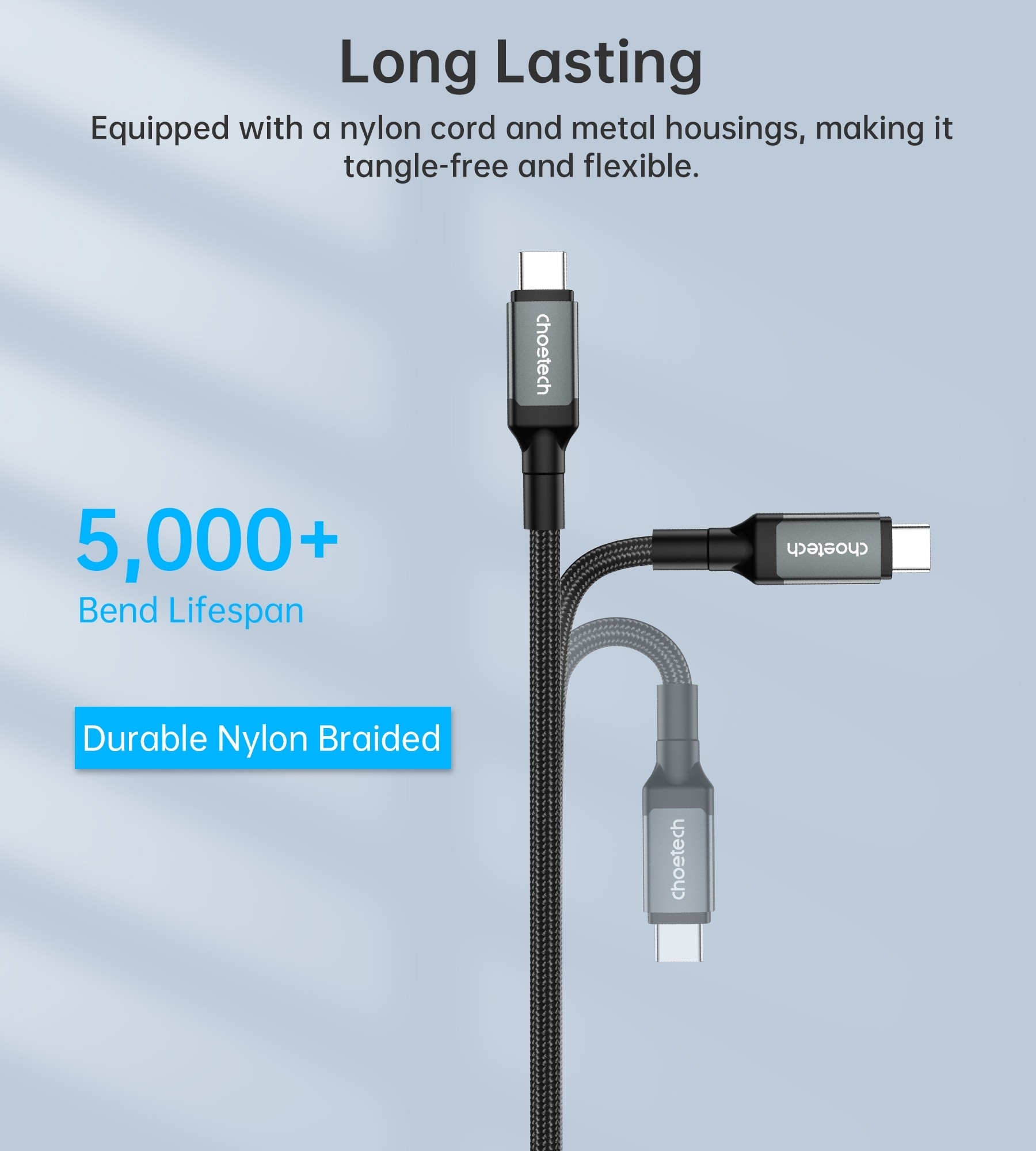 CHOETECH XCC-1040 USB-C M to M 240W Super Fast Speed Gen3 Cable 1.2M view 6