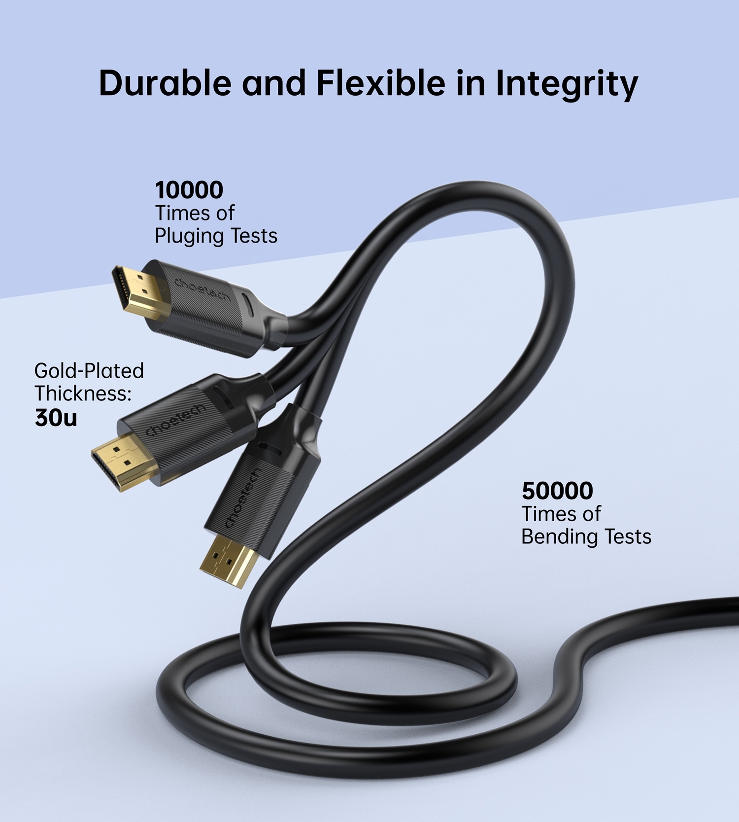 CHOETECH XHH-TP20 8K HDMI 2.1 Cable 8K@60Hz 48Gbps 2M Braided Cable - Black view 3