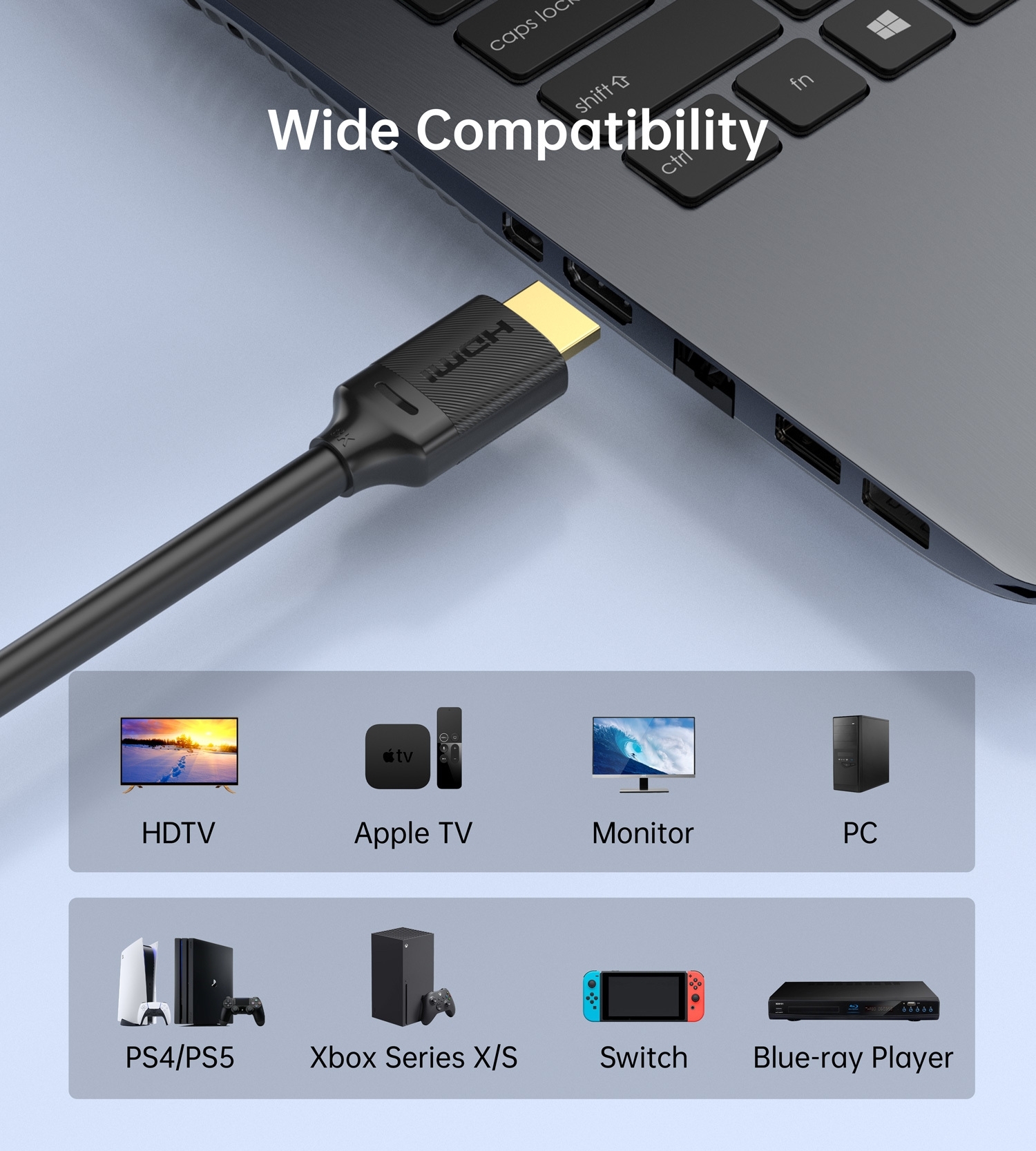 CHOETECH XHH-TP20 8K HDMI 2.1 Cable 8K@60Hz 48Gbps 2M Braided Cable - Black view 5