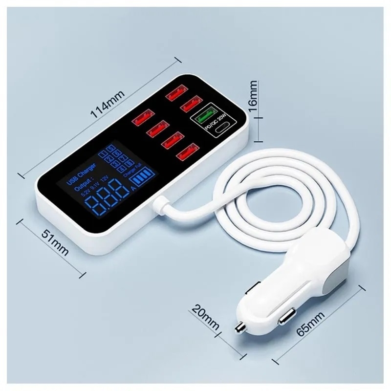 8-Port PD+QC3.0 Car Charger with LED Display view 3