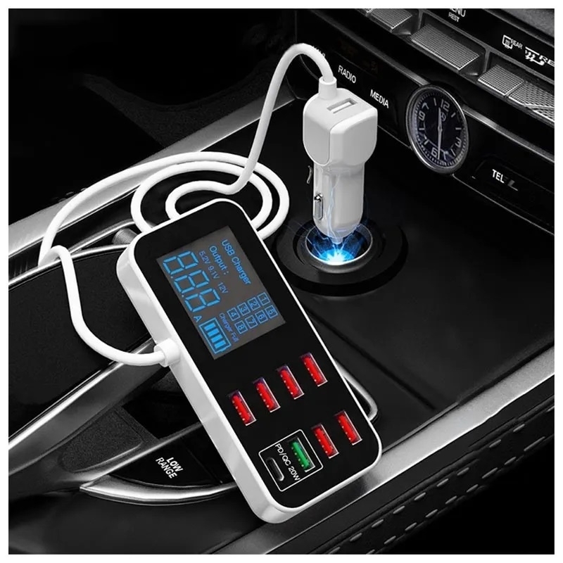 8-Port PD+QC3.0 Car Charger with LED Display view 4