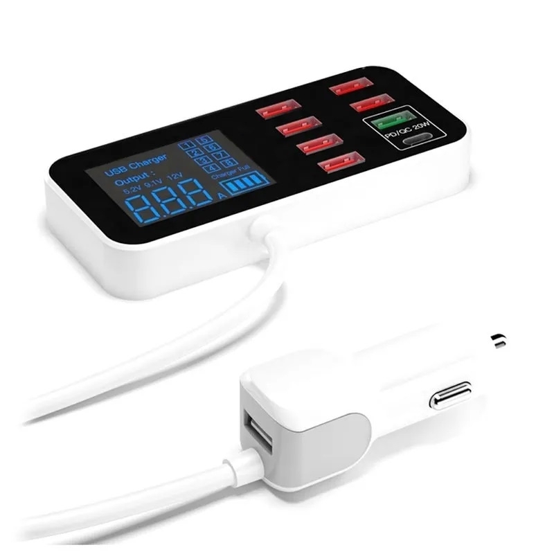 8-Port PD+QC3.0 Car Charger with LED Display view 6
